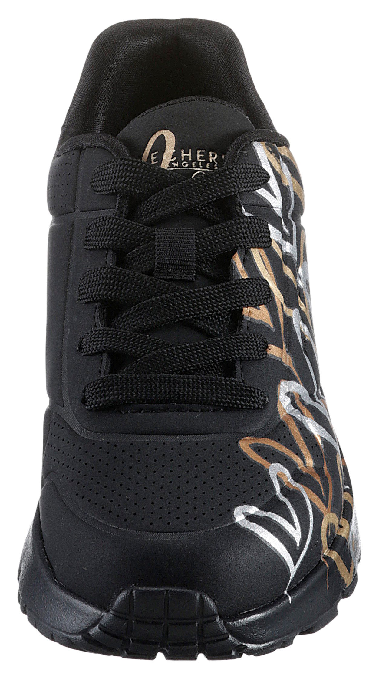 Skechers Plateausneakers Skechers x JGoldcrown: Uno Lite - Metallic Love veterschoenen, wedge sneaker met hartjes in metallic-look bedrukt