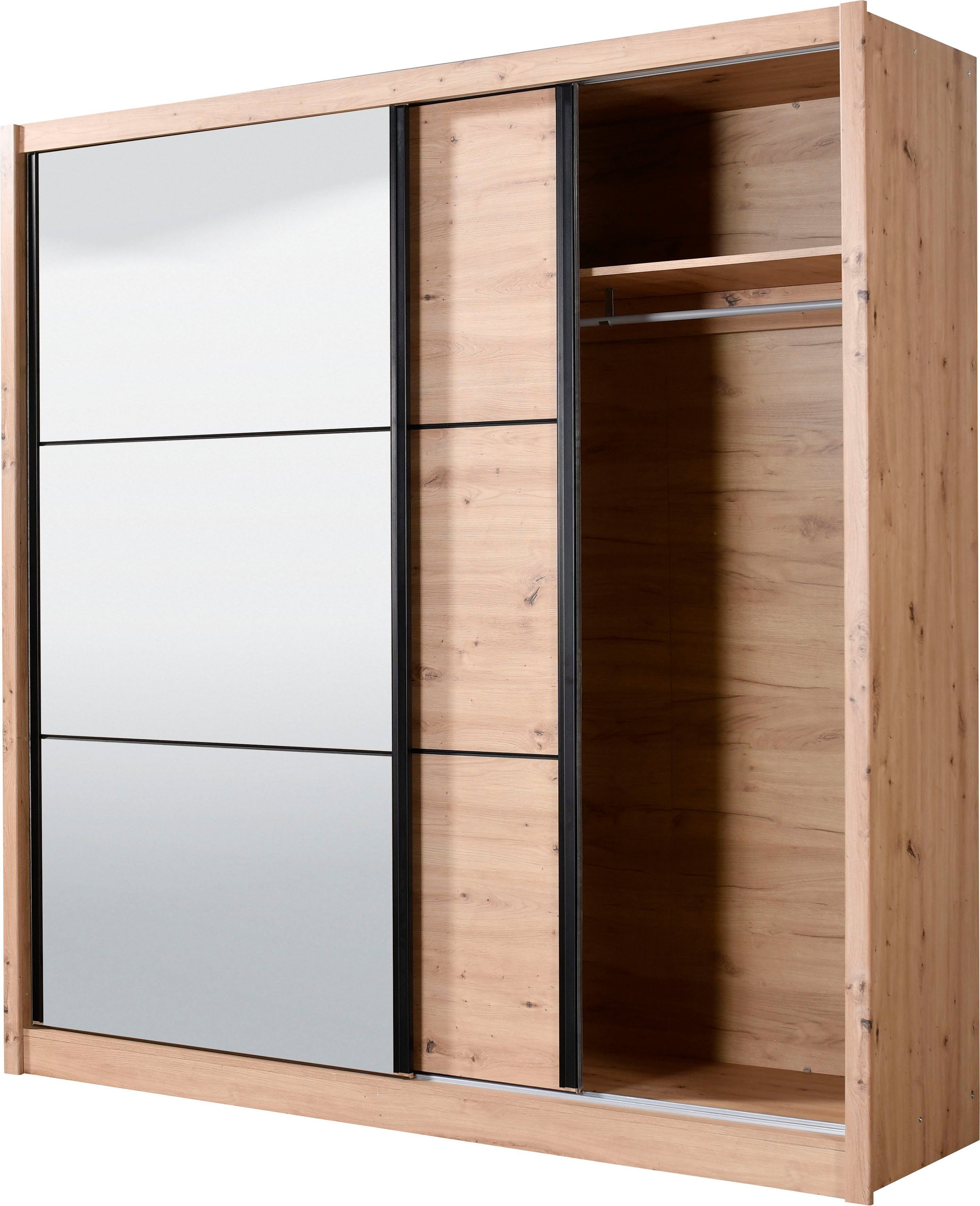 INOSIGN Zweefdeurkast Navara kledingkast met spiegel linnenkast garderobe met royale binnenuitrusting, fsc®-gecertificeerd, in 3 breedtes