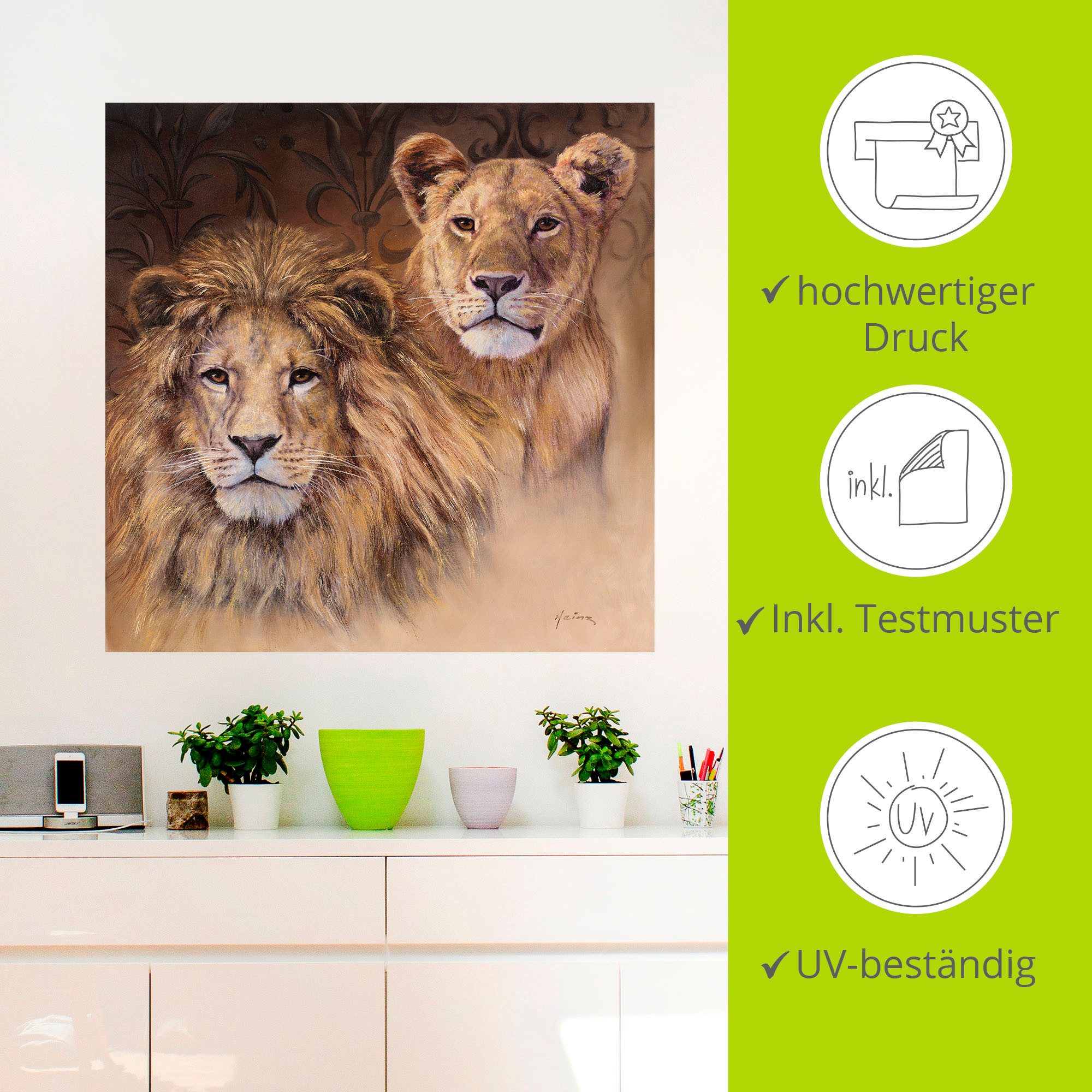 Artland Artprint Leeuwen als artprint van aluminium, artprint voor buiten, artprint op linnen, poster, muursticker