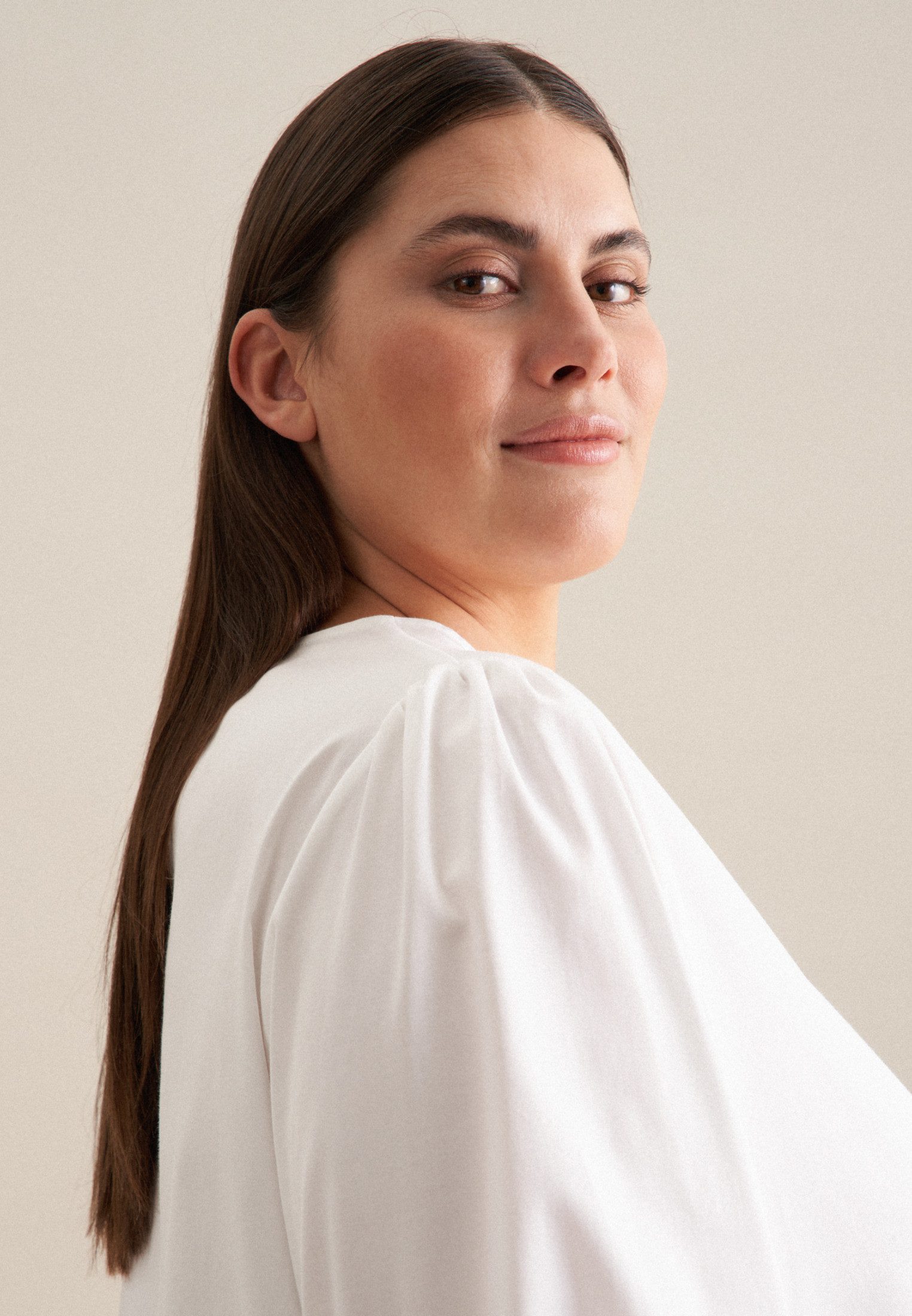 seidensticker Shirtblouse Zwarte roos Lange mouwen ronde hals uni