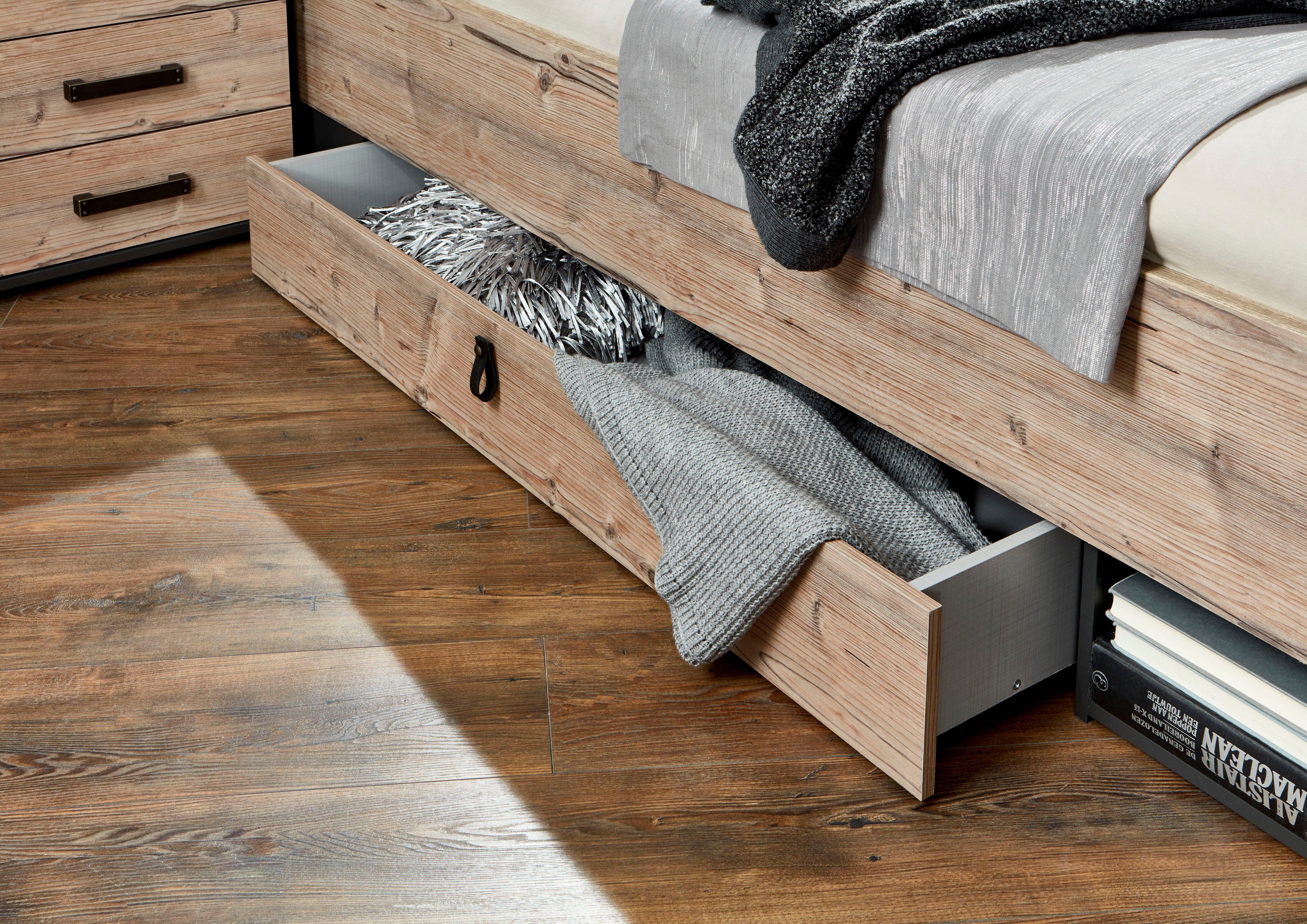 Wimex Slaapkamerserie Stockholm, rustieke look in industrieel ontwerp 6-delig, kledingkast met spiegel, bed inclusief lades (set)
