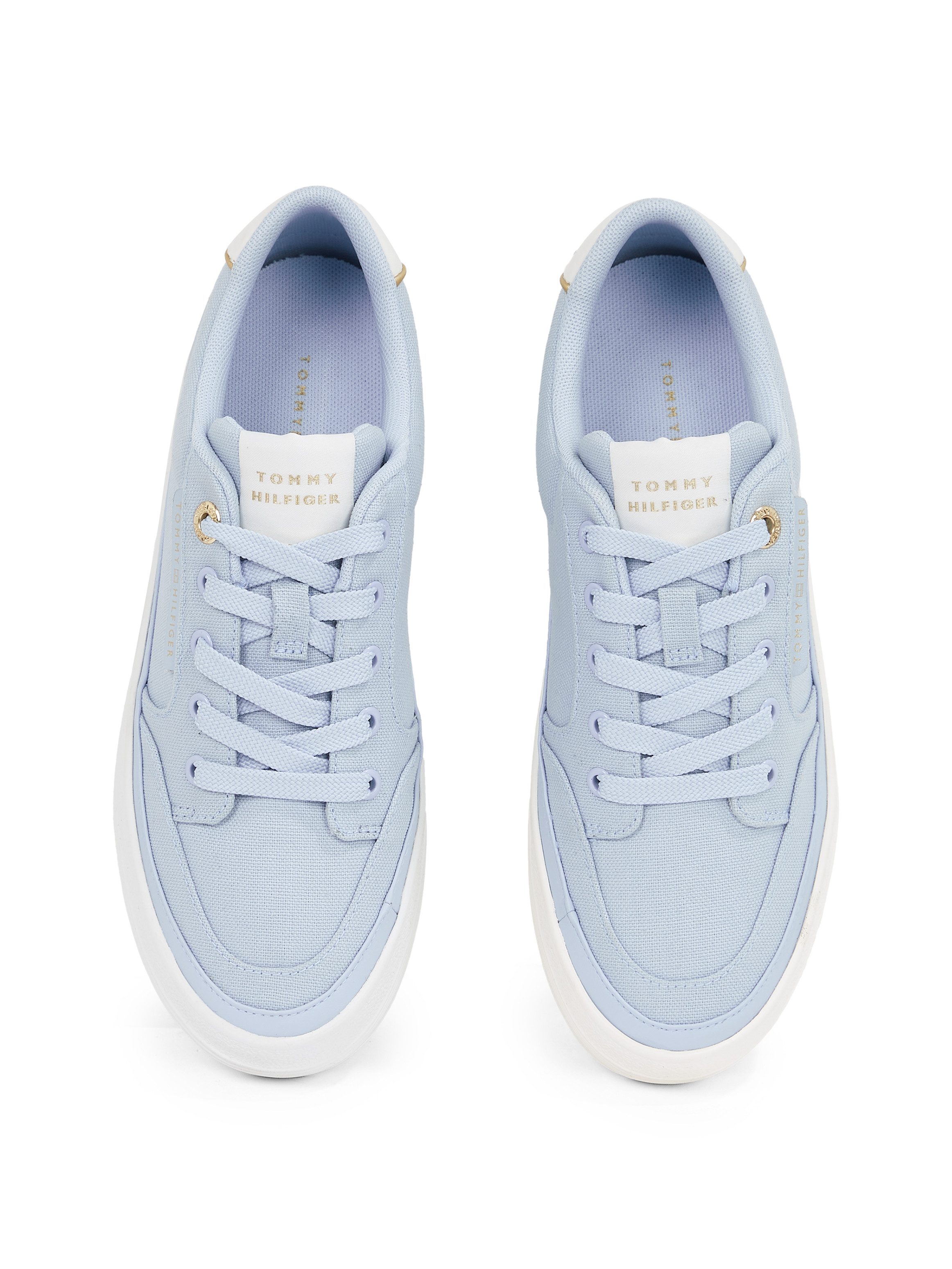 Tommy Hilfiger Plateausneakers ESSENTIAL VULC TEXTILE SNEAKER , vrijetijdsschoen, lage schoen, veterschoen met gouden details