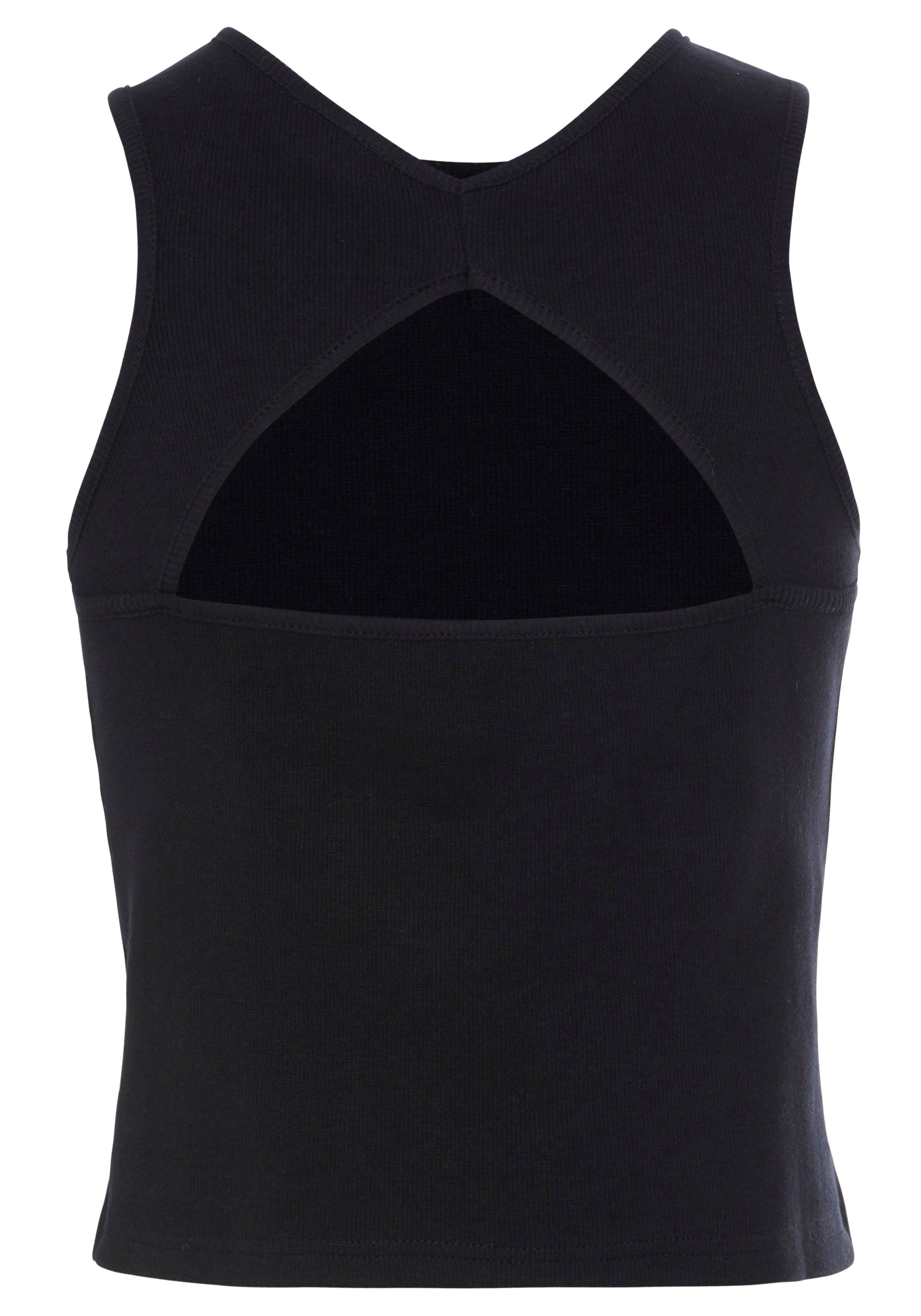 s.Oliver RED LABEL Beachwear Geribde tanktop met cut-outs op de rug, sportief dametop van elastisch katoen