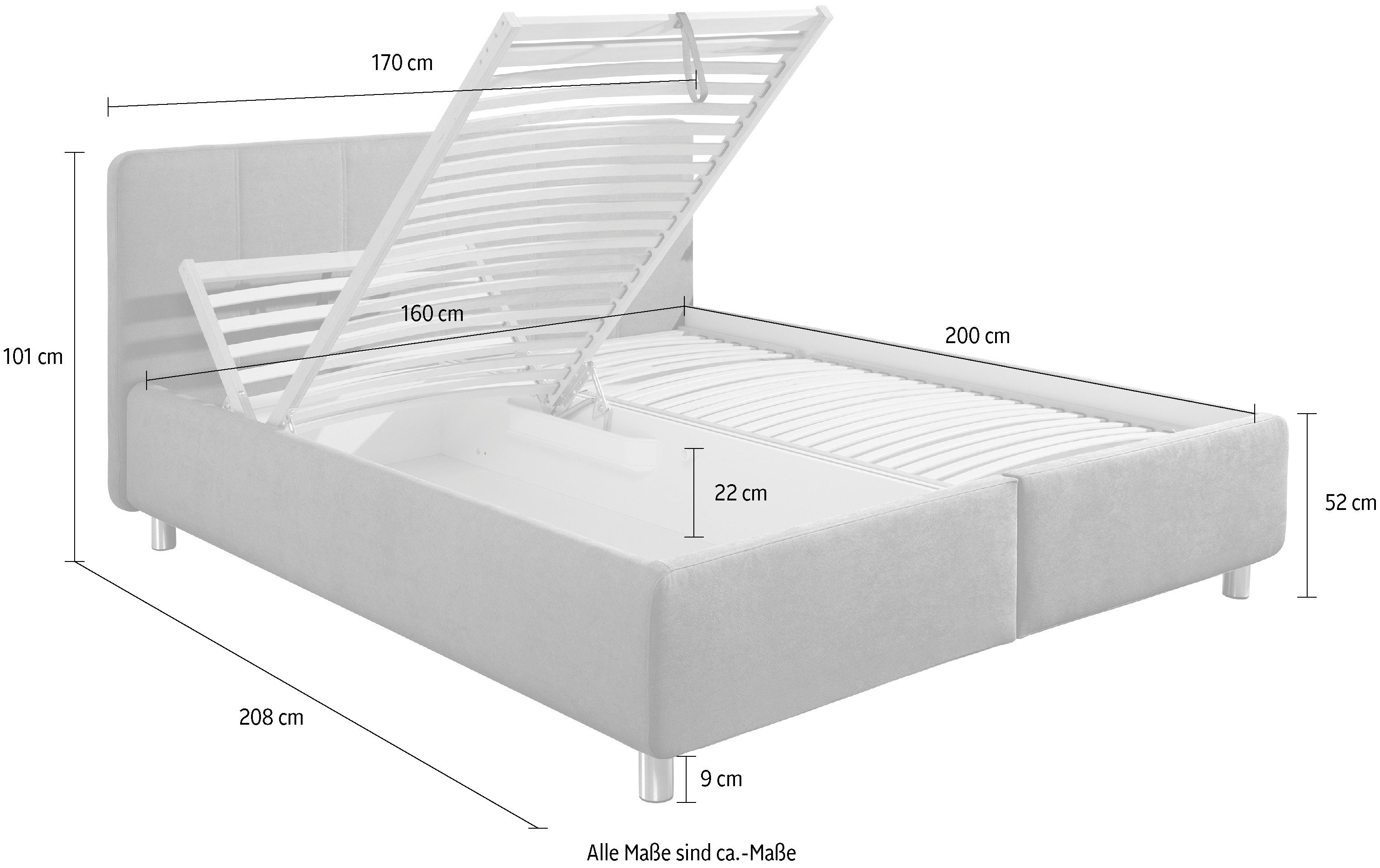 Maintal Gestoffeerd bed Wiesenblick, verkrijgbaar in fluweel en structuur
