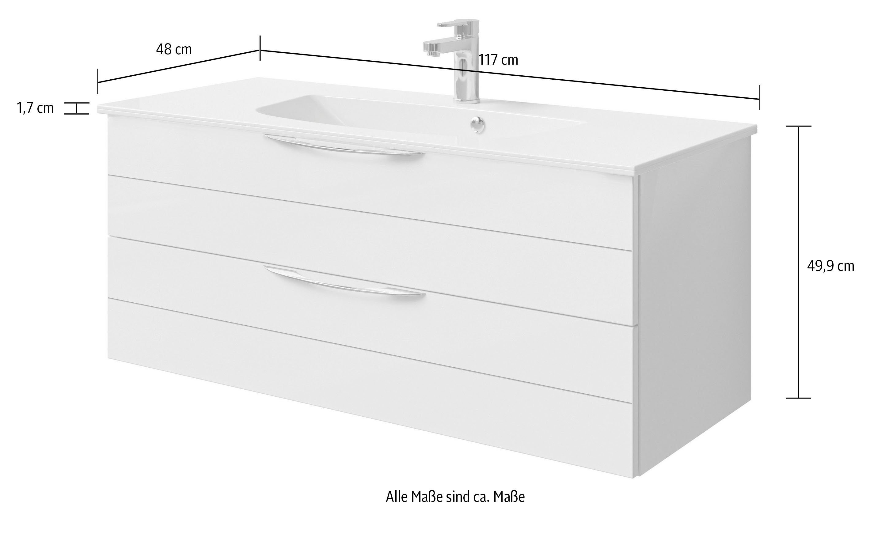 Saphir Wastafelonderkast Serie 6025 mineraalmarmeren wastafel met onderkast, 117 cm breed (2-delig)