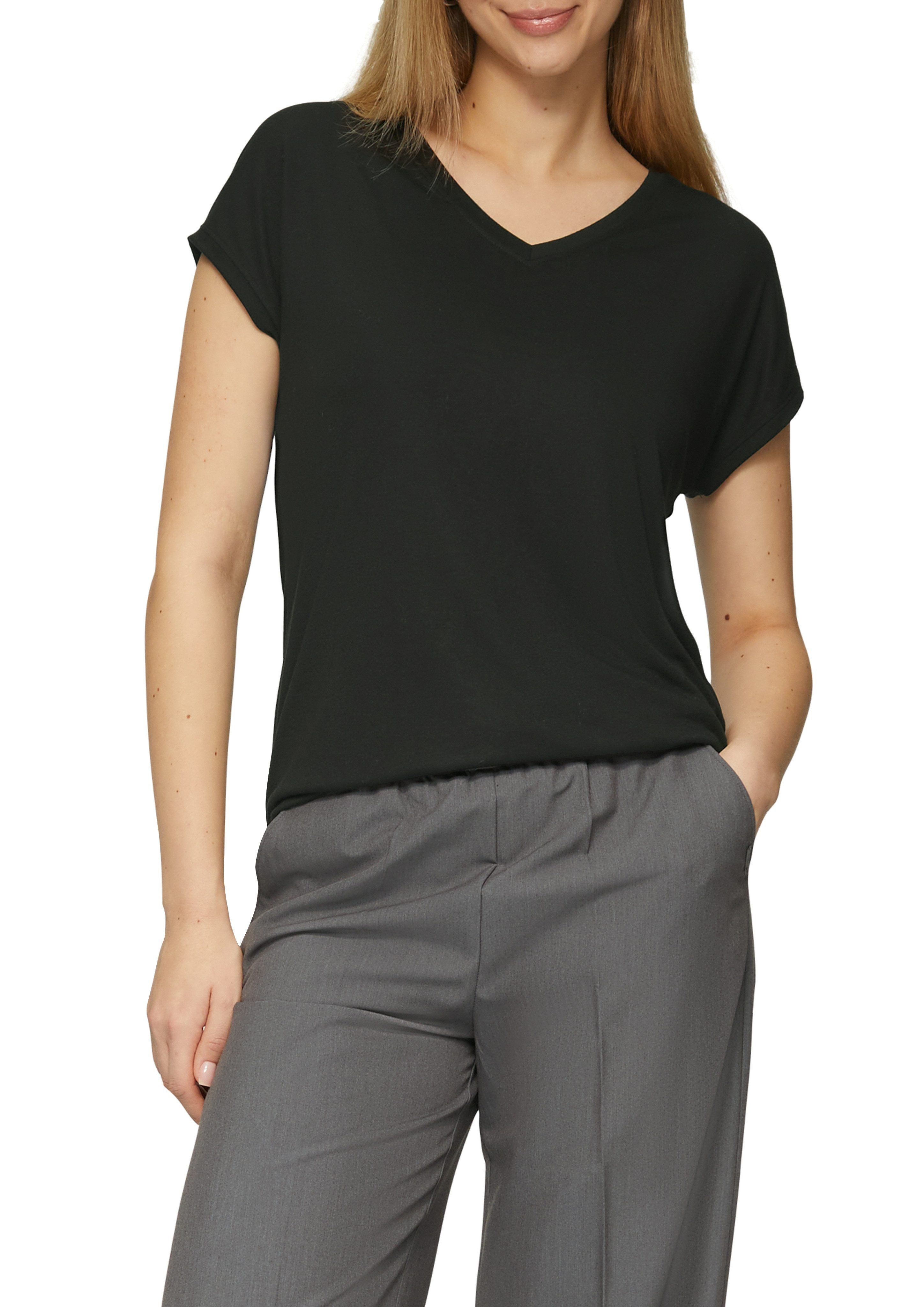 Q/S designed by T-shirt met v-hals dames t-shirts maat XXL (44) zwart