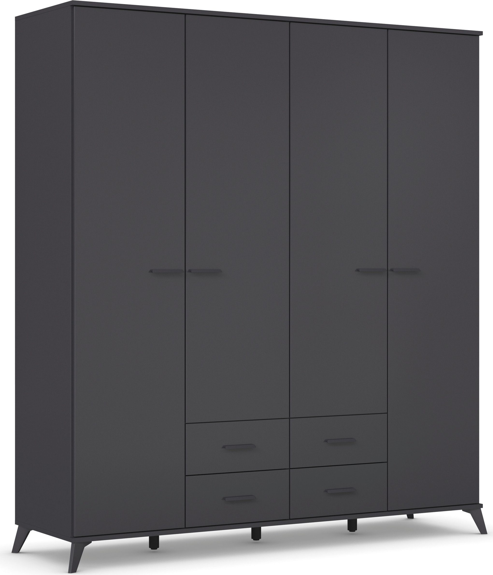 rauch Draaideurkast Lucena met schuin naar buiten staande poten in monochroom-stijl kledingkasten maat 185 cm x 203 cm x 54 cm grijs