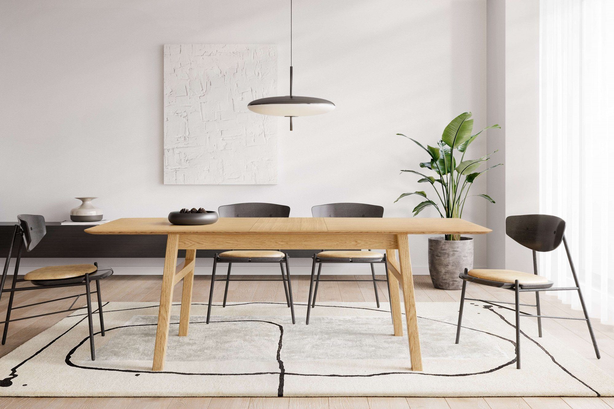 Woodman Eettafel Curved Scandi Design, breedte 180 cm, uitschuifbaar tot 220 cm