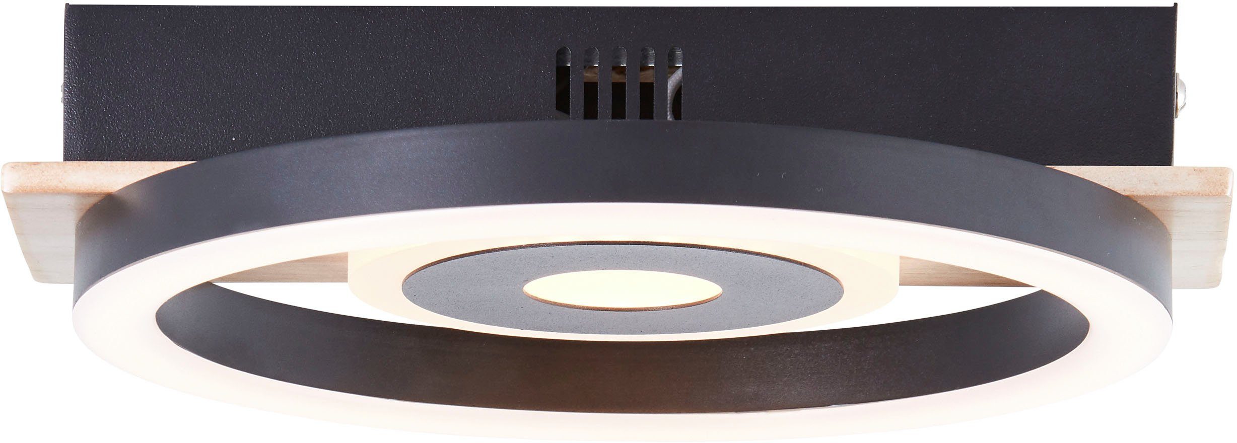 my home Led-plafondlamp Lysann plafondlamp 22 x 20 cm, 12 w, 1100 lm, 3000 k, hout/metaal, bruin/zwart (1 stuk)