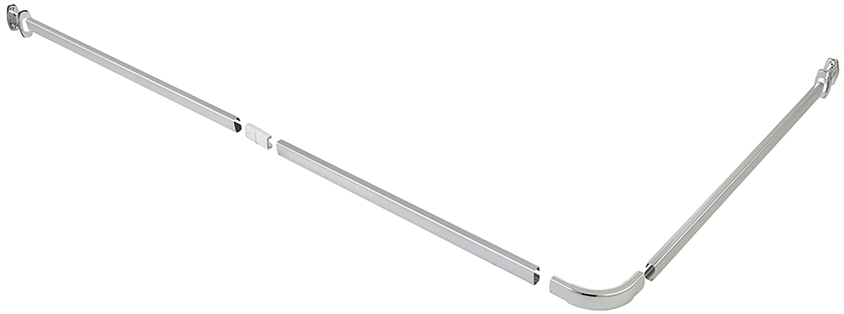 WENKO Hoekstang Model Era Hoekrail van aluminium voor douchegordijnen, inclusief 16 speciale glijders, 81 cm x 2 cm
