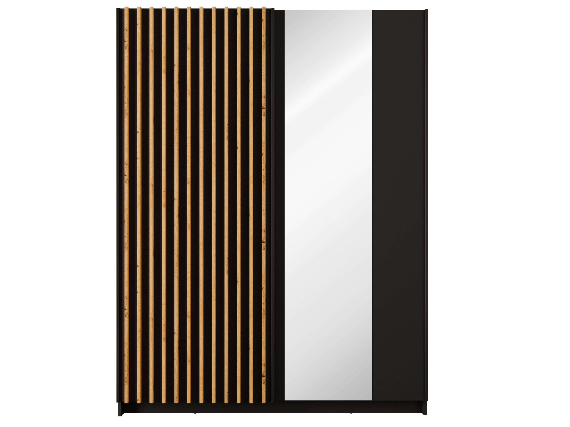INOSIGN Kledingkast Camden met spiegel, 4 legplanken en kledingstang Garderobe met 2 schuifdeuren en lamellen, BxHxD 150,5x198,5x61,6 cm