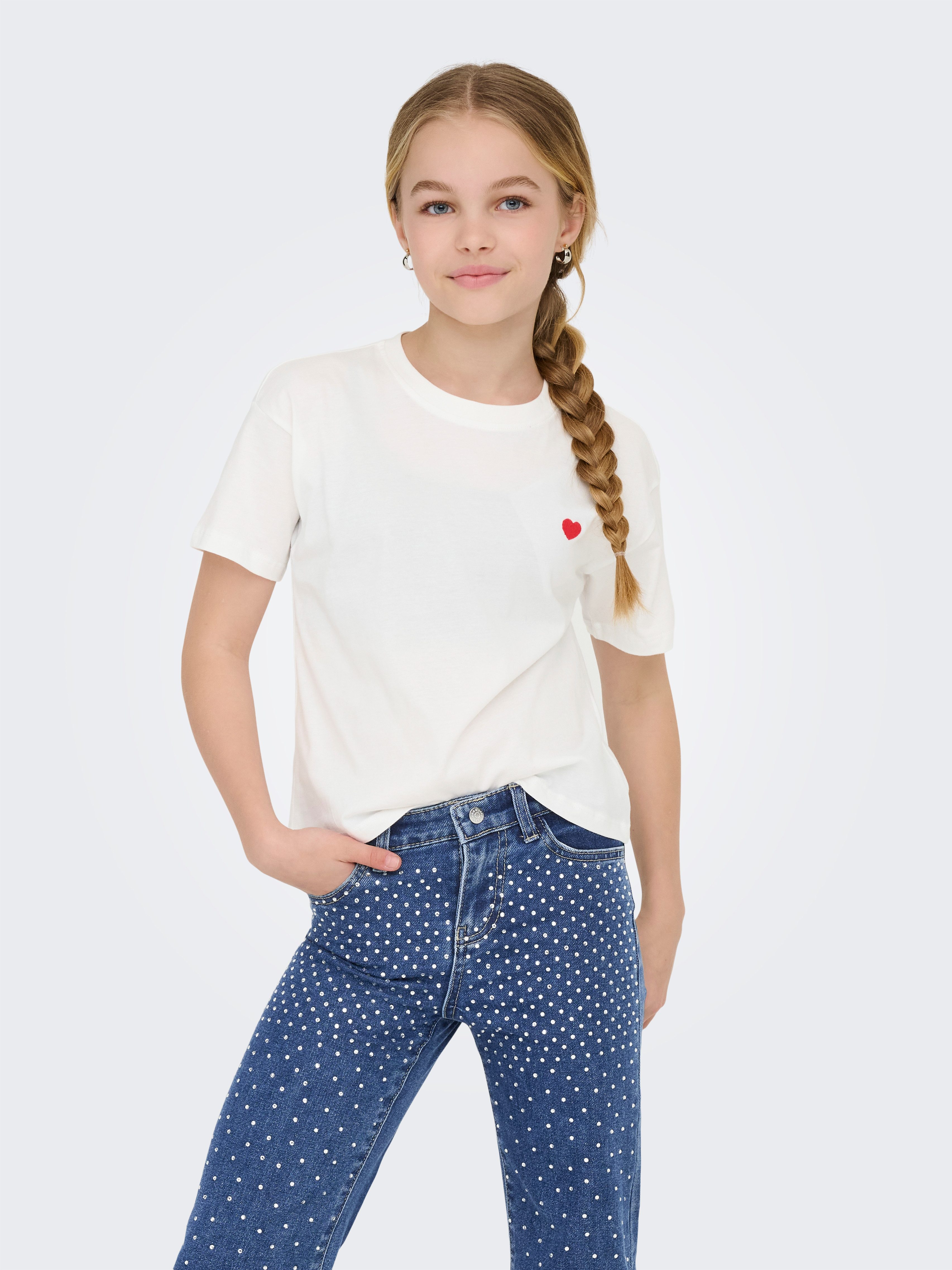 KIDS ONLY Shirt met korte mouwen KOGMAIKEN LIFE CROPHEART SS TOP JRS NOOS meisjes t-shirts maat 110 (116) wit