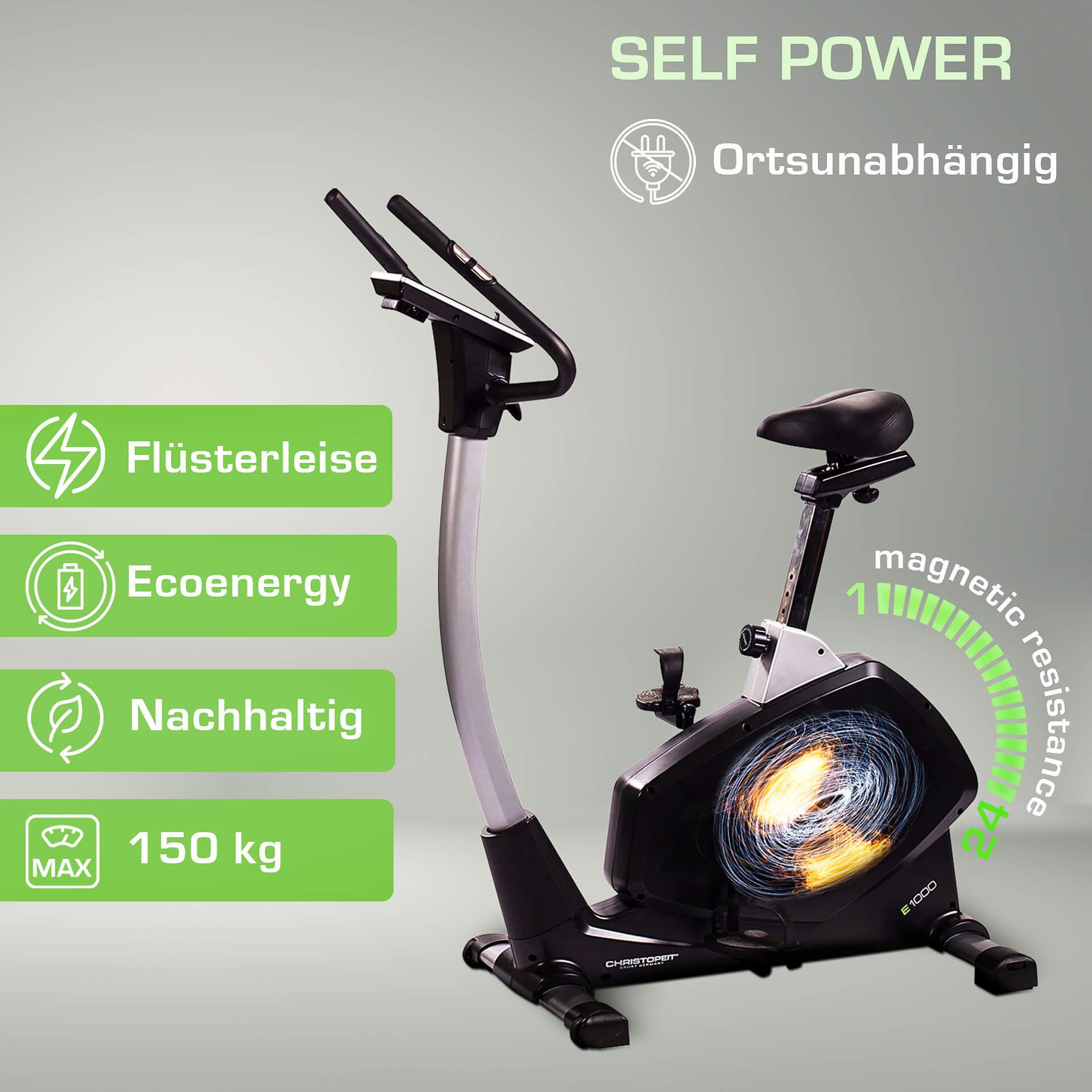 Christopeit Sport® Ergometer Eco 1000 Swinggewicht ca. 10 kg, 24 weerstandsniveaus