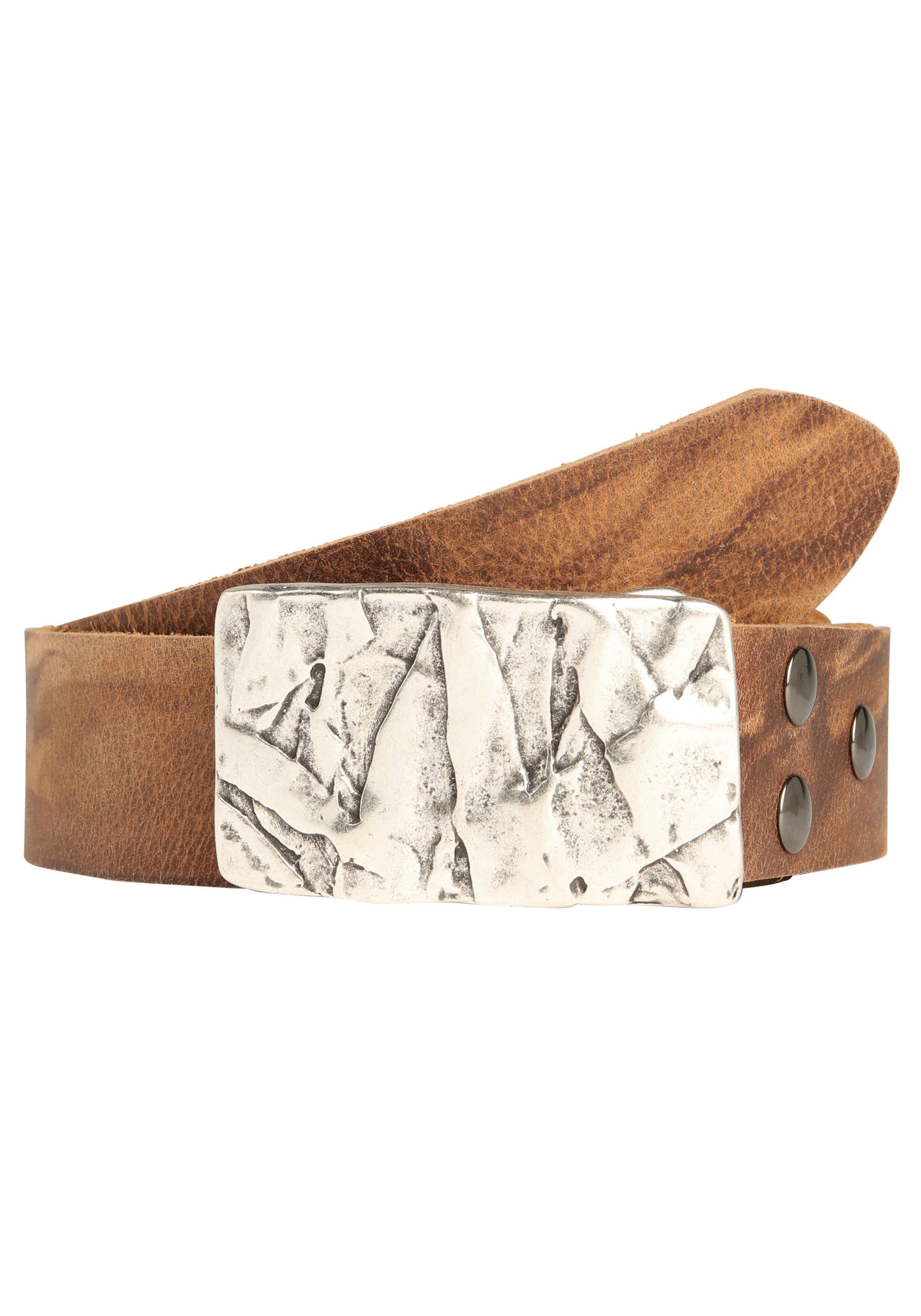 RETTUNGSRING by showroom 019° Leren riem met verwisselbare sluiting "rotswand zilverkleur" unisex riemen maat 95 bruin