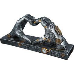 casablanca by gilde decoratief figuur sculptuur steampunk hand, zilver decoratief object, hoogte 16 cm, handen die een hart vormen, met koperkleurige elementen, antiek-finish, woonkamer (1 stuk) zilver