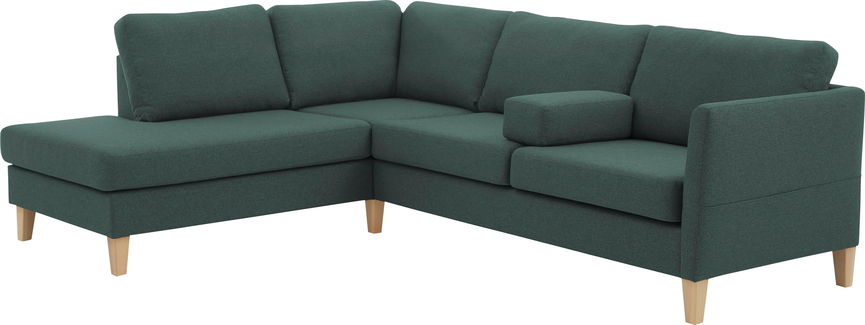 ATLANTIC home collection Hoekbank Mailo L-vorm met zakken opzij en ottomane, met massief houten poten