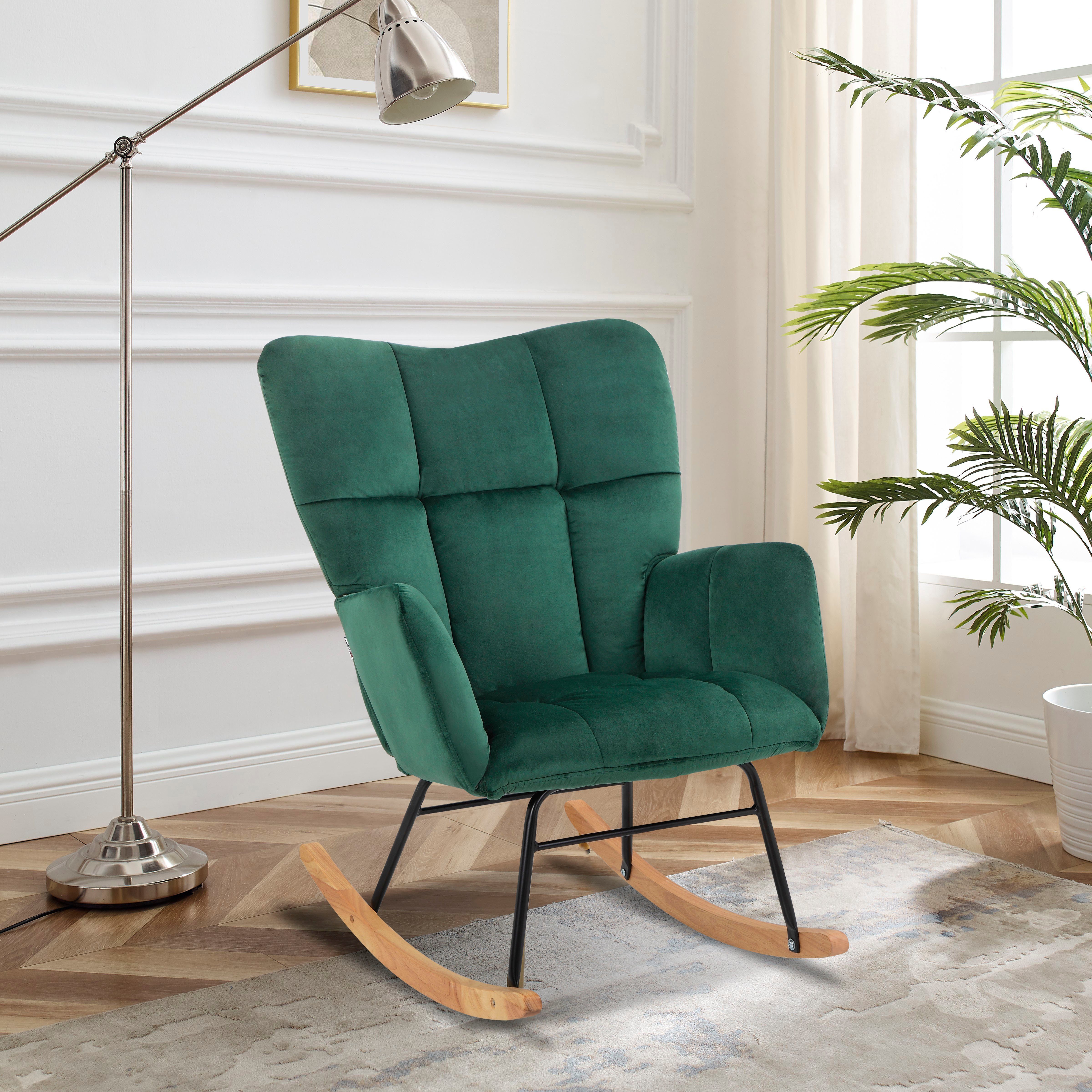 INOSIGN Schommelstoel Anika, ophaalstoel woonkamer met functie Zacht verdikte zitting en rugleuning, poten van metaal en hout, zithoogte 48 cm (1 stuk)