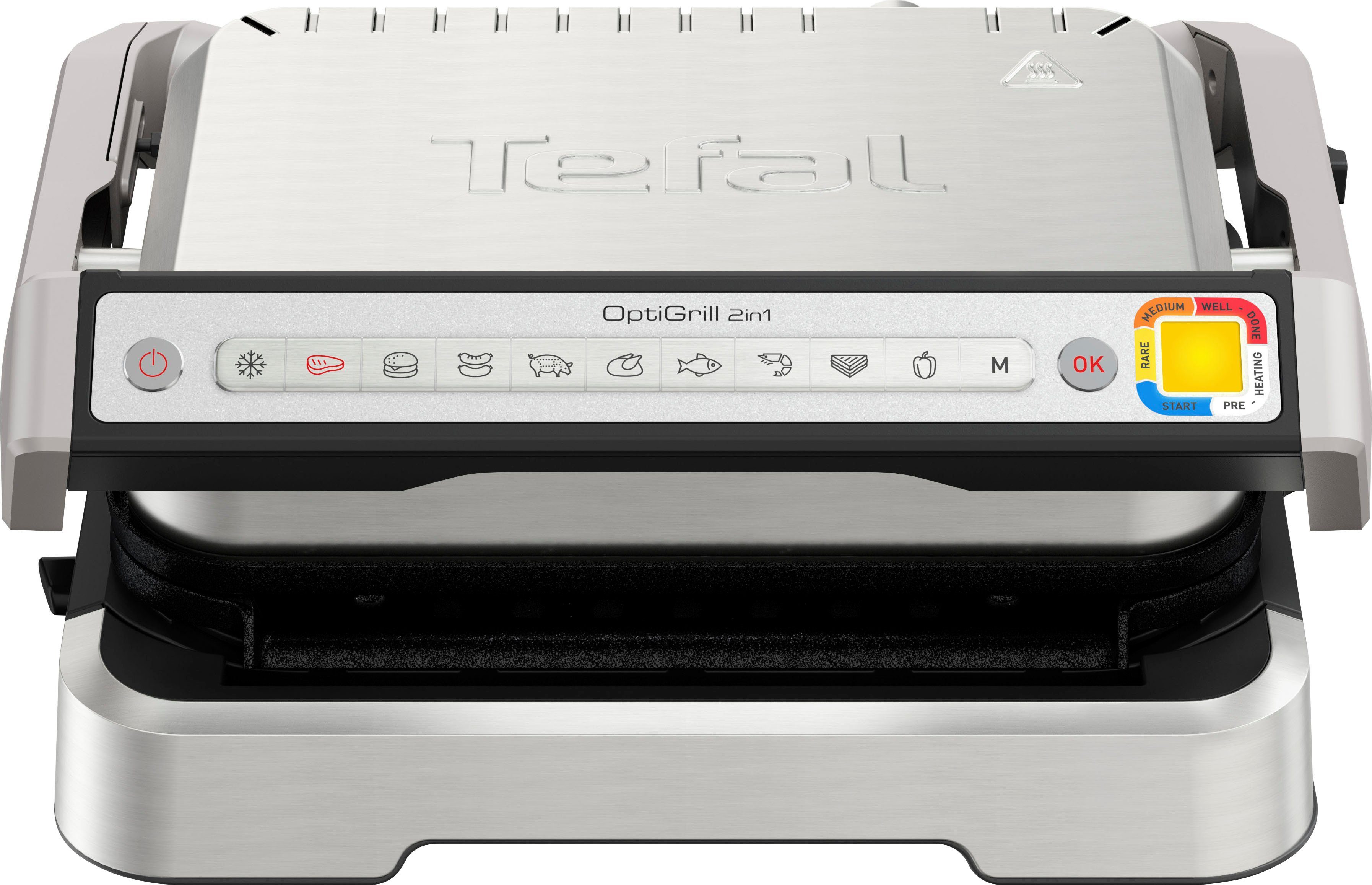 Tefal Contactgrill GC773D OptiGrill 2-in-1 met grilltang intelligente grill & bbq, scharnierend, 9 automatische programma's