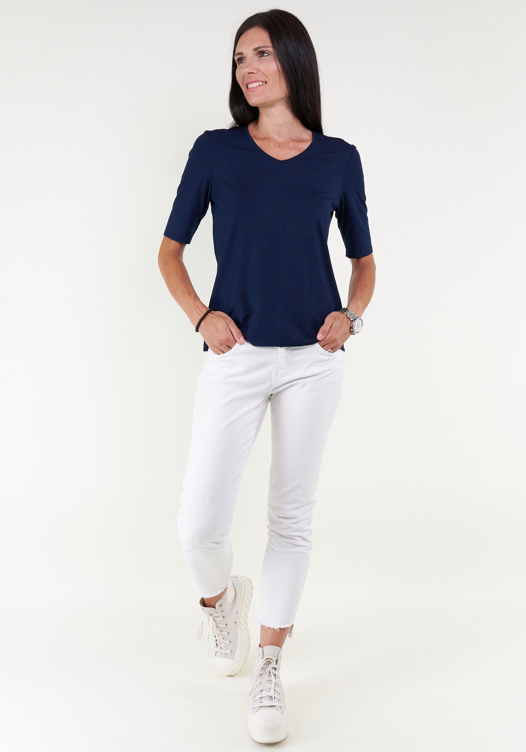 Seidel Moden Shirt met V-hals met halve mouwen van zacht materiaal, made in germany
