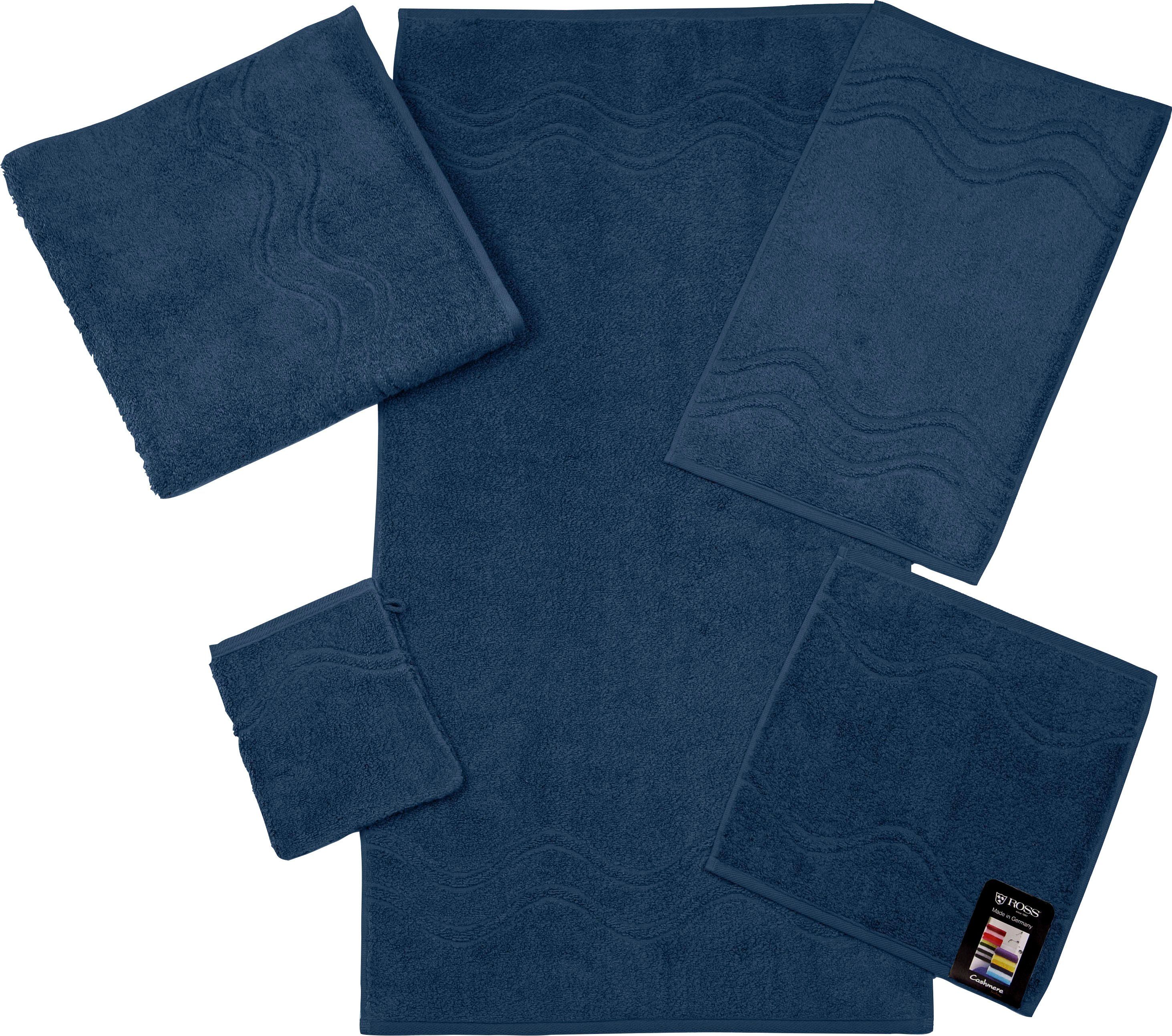 ROSS Gastendoek Cashmere feeling met golven-randdessin (6-delig) handdoeken blauw