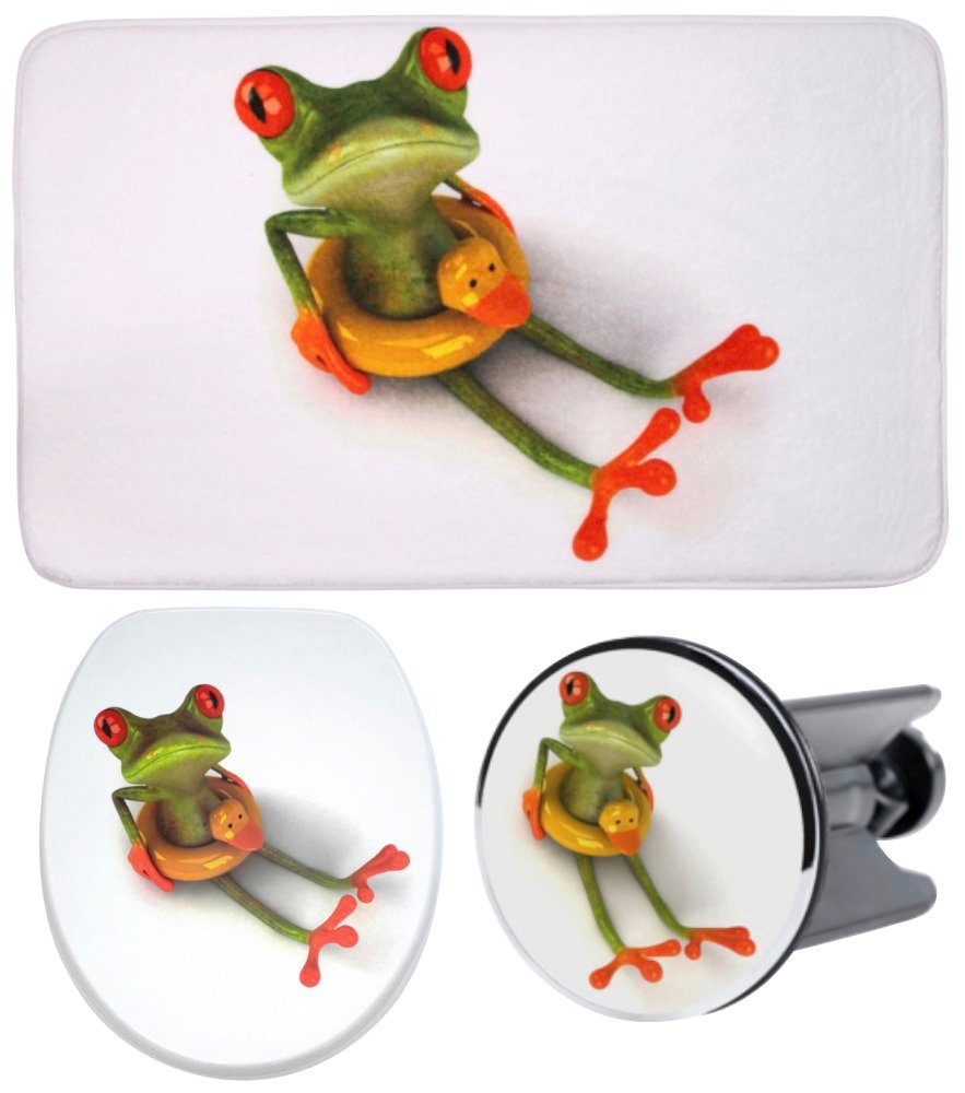 Sanilo Sets badkameraccessoires Froggy bestaand uit toiletzitting, badmat en wastafelplug (complete set, 3-delig)
