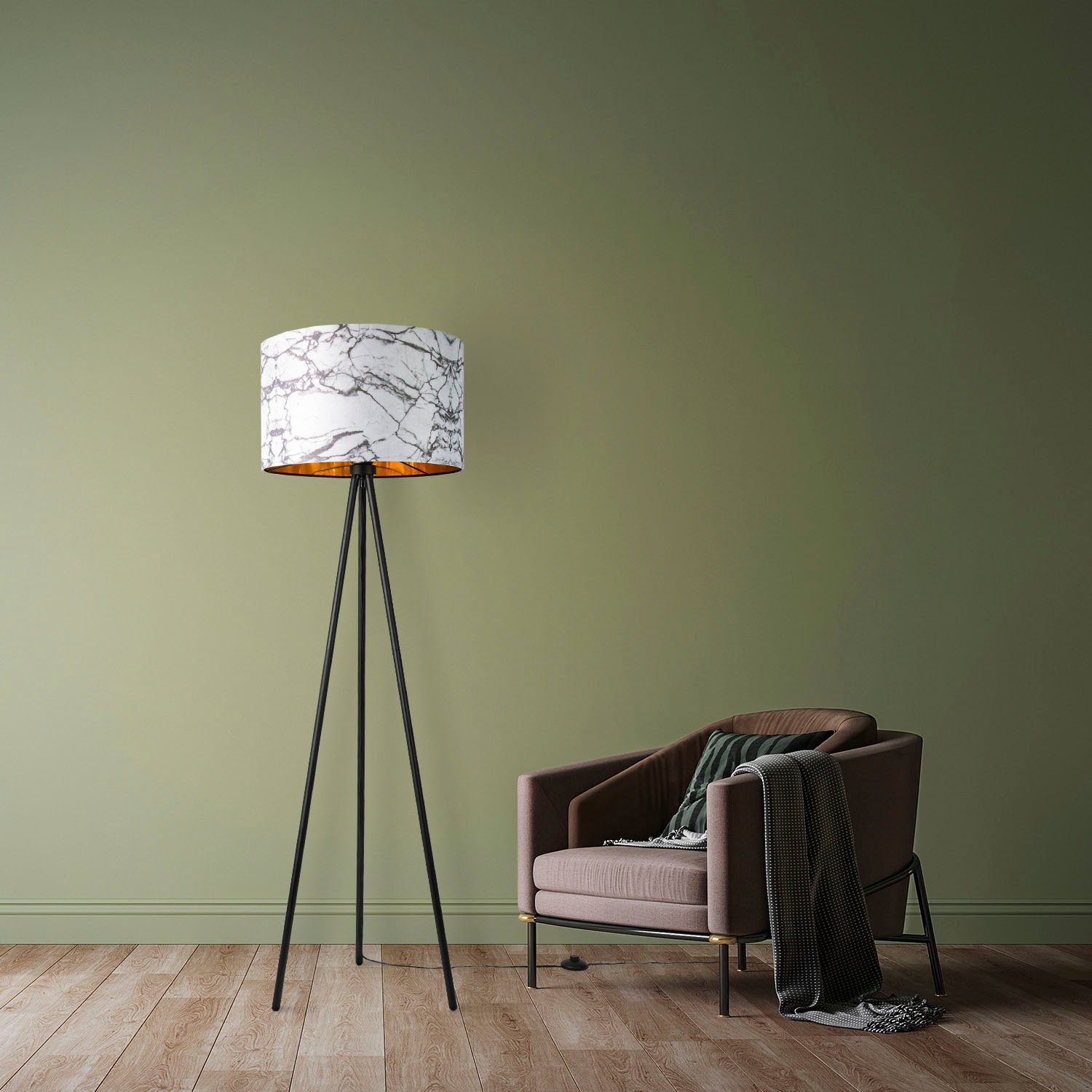 Paco Home Staande lamp Trina Kraft Vloerlamp slaapkamer E27 marmer steen ontwerp grijs wit