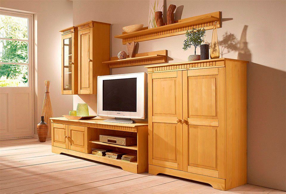 Home affaire Wandmeubel Set van: 2 hangende kasten, tv-meubel en kast (set, 4-delig) tv-wandmeubels beige