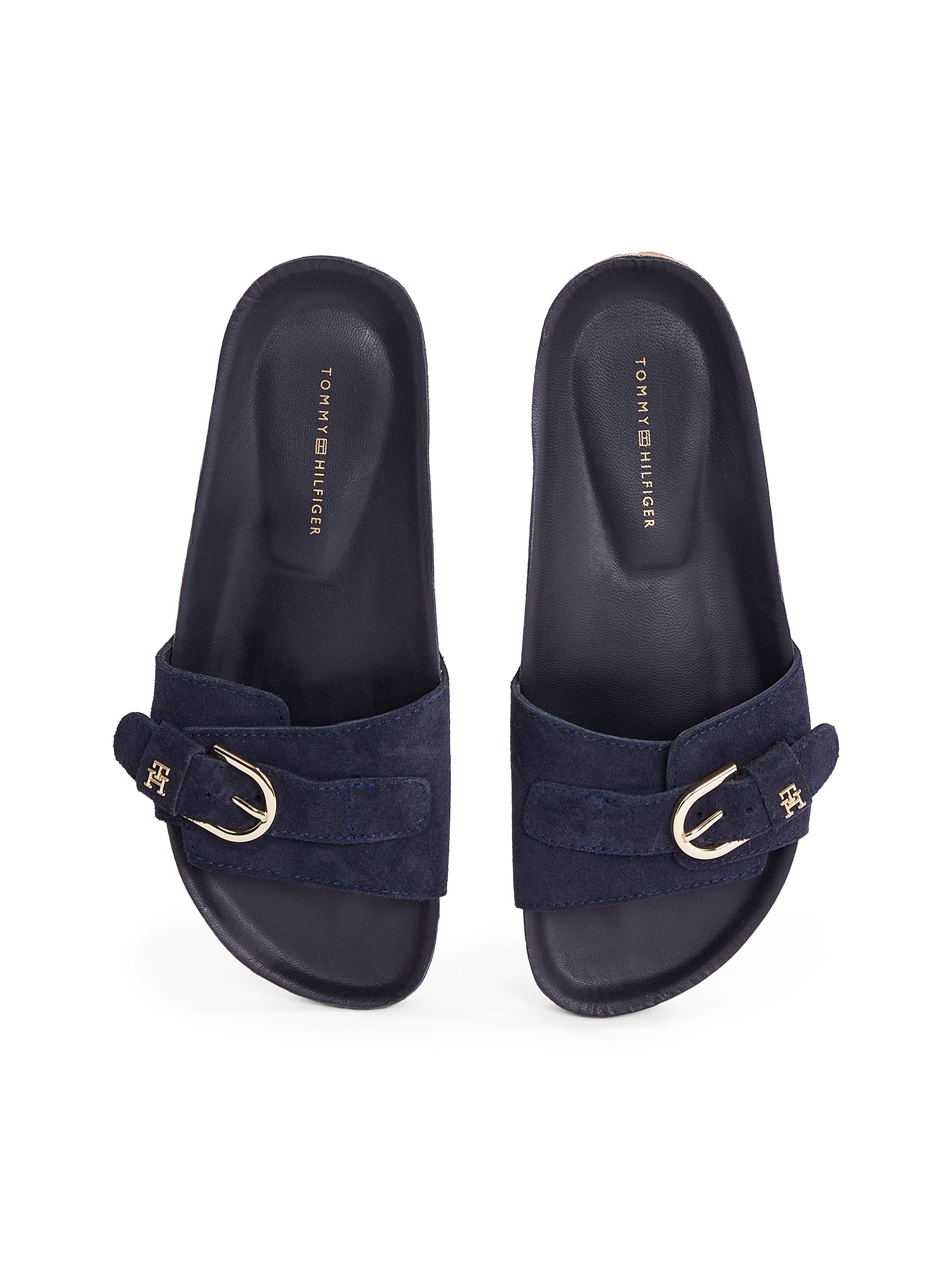 Tommy Hilfiger Slippers SOFT SUEDE ADJUSTABLE MULE , sleehak, zomer mode, instapschoen, flats met th-logo
