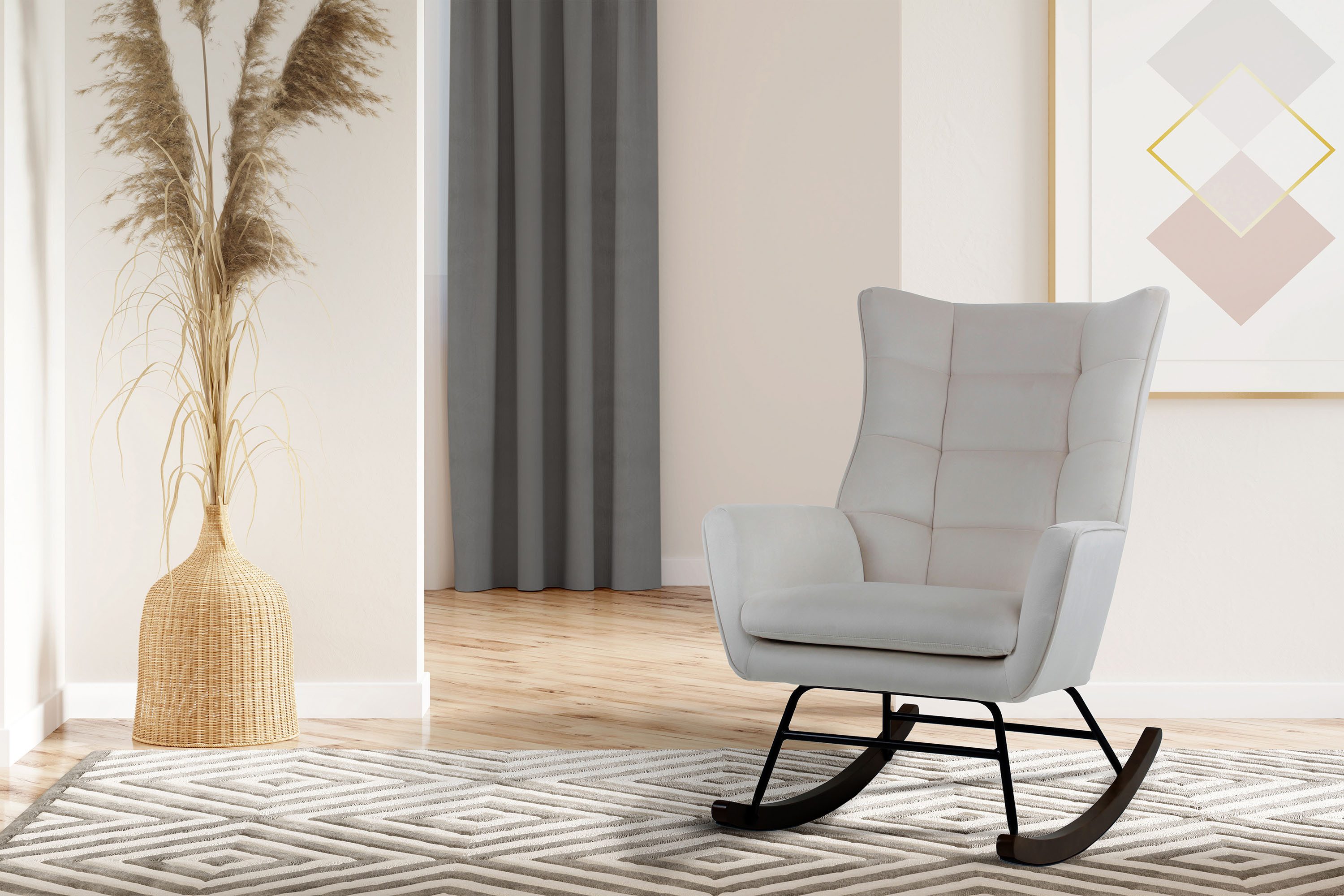 Kayoom Schommelstoel Bryana 125, Relaxstoel om te schommelen, metalen frame met houten slede (1 stuk)