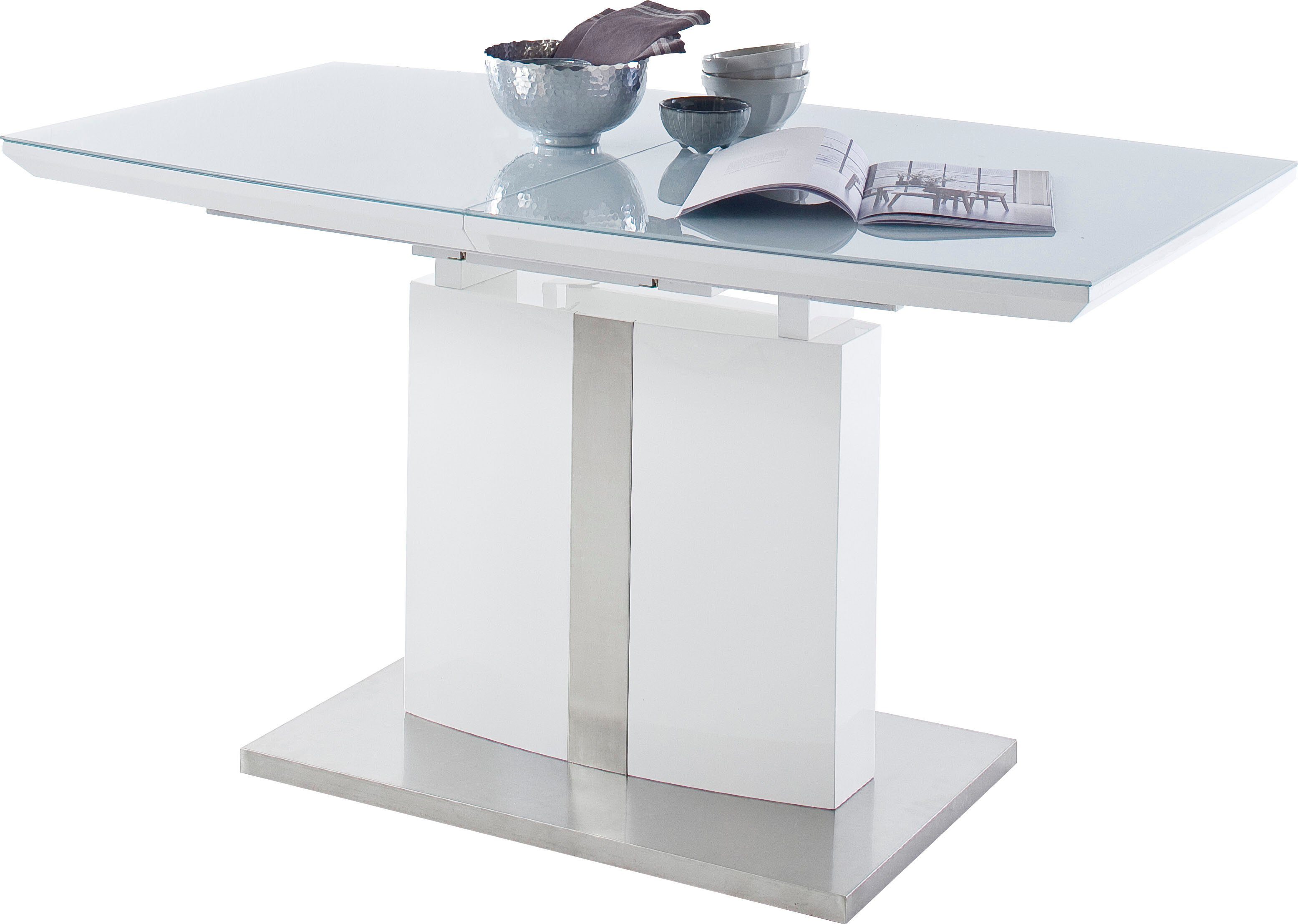 MCA furniture Eettafel Najuma, TOPSELLER! Bootvorm wit met synchroon uittreksysteem, veiligheidsglas
