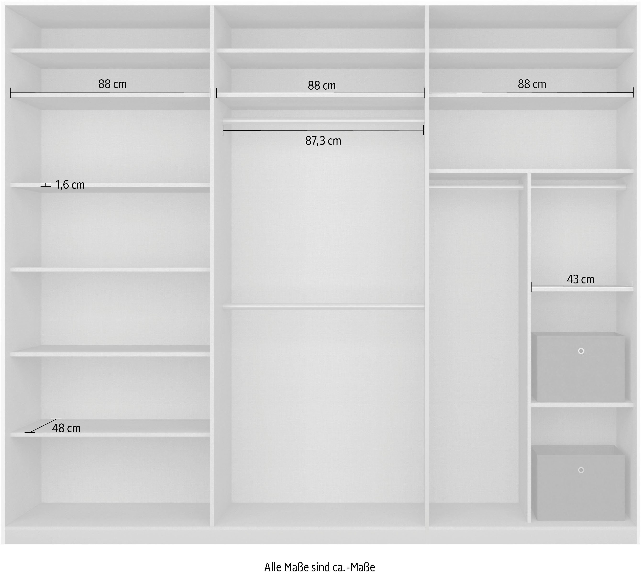 rauch Schuifdeurkast Kledingkast kast garderobe CORTONA met passe-partout en optionele verlichting inclusief indeling 2 boxen en planken