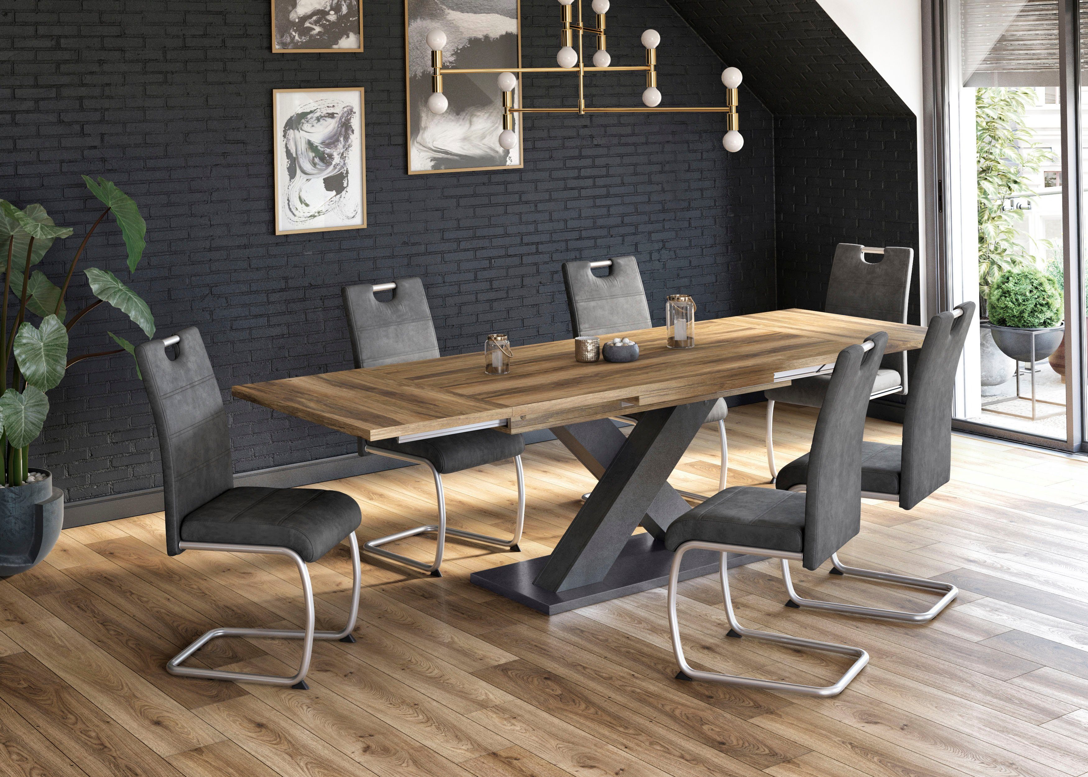 Mäusbacher Eettafel Comfort tafel TOPSELLER! Mäusbacher eettafel met X-frame en voetplaat. Breedte 180-280