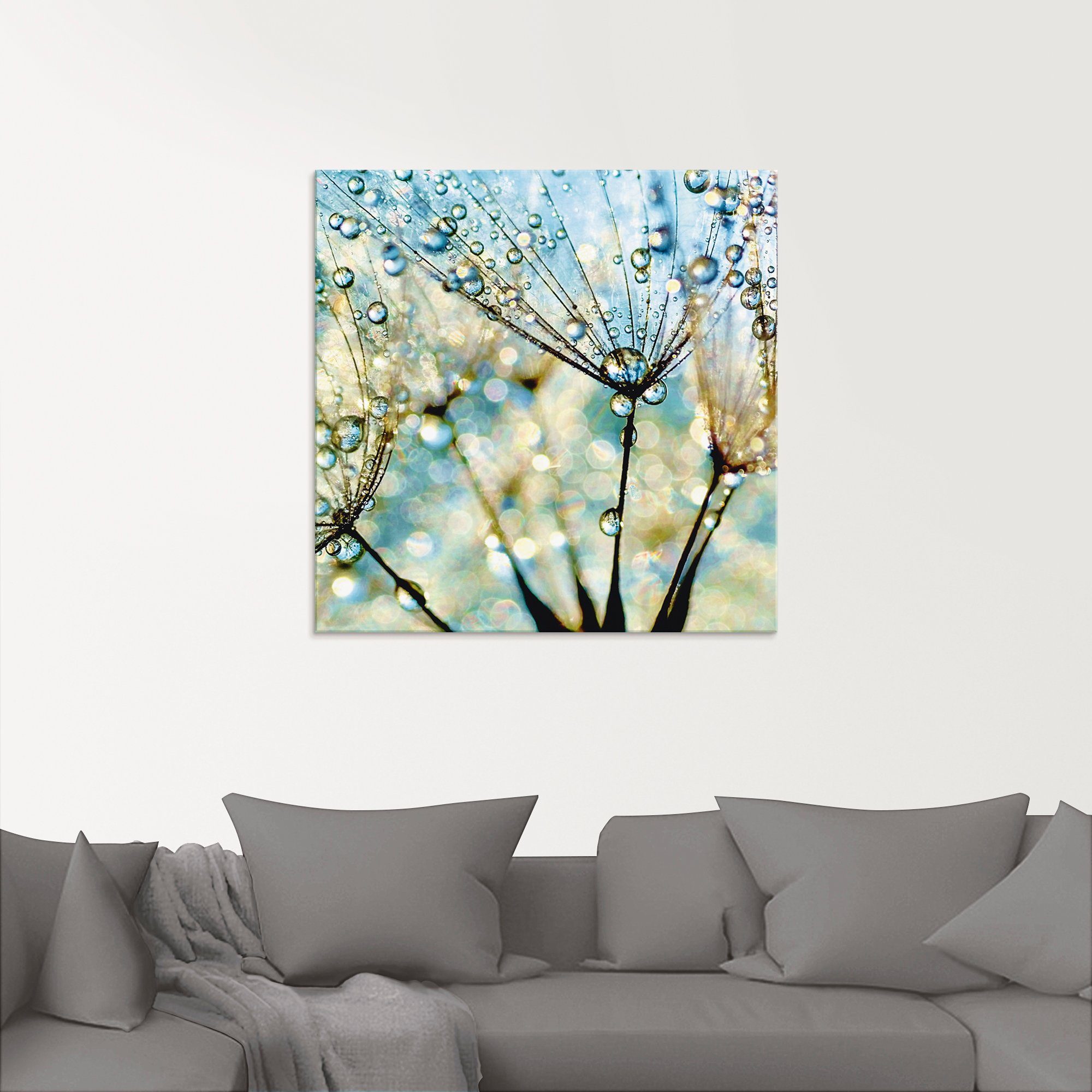 Artland Print op glas Pluizenbol blauwe diamanten