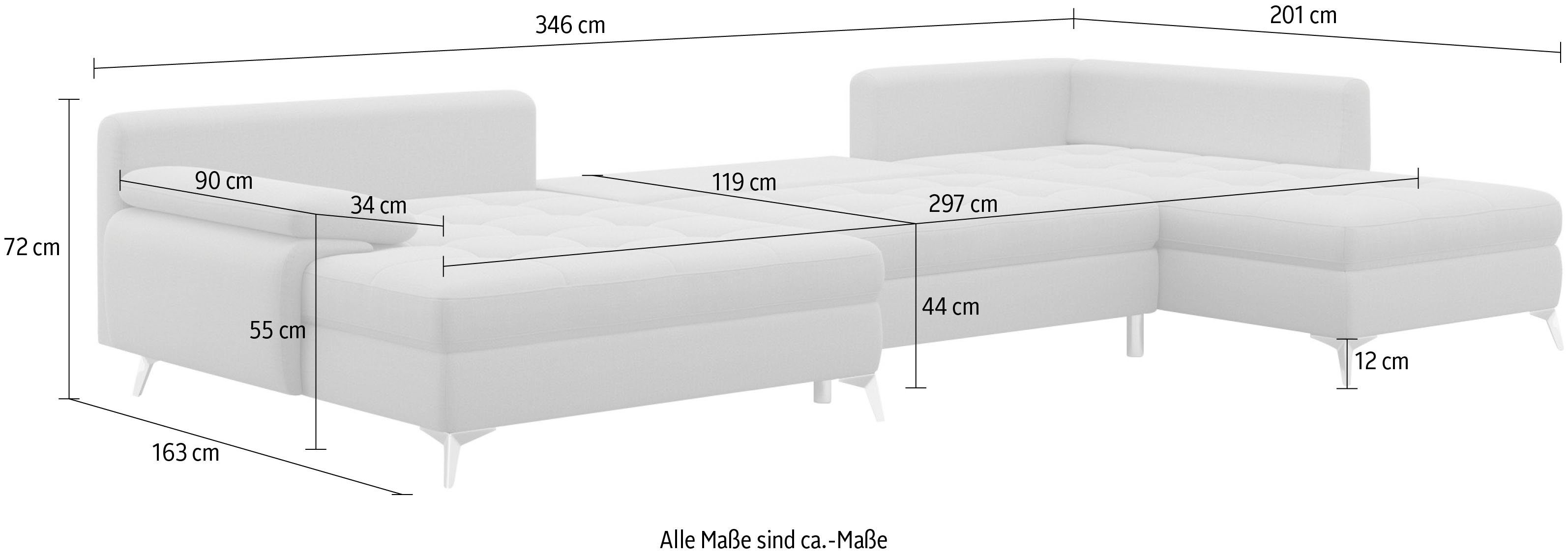 sit&more Zithoek Latigo U-vorm met mega-récamier, naar keuze met slaapfunctie en bedkist