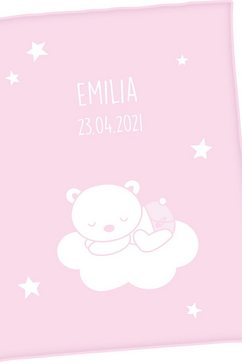 unicade babydeken unicade beer in de wolken individuele, met hun wensnamen en geboortedatum geweven babydeken ( gepersonaliseerd) roze