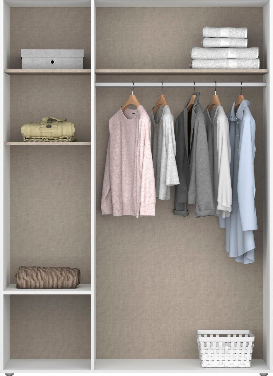rauch Draaideurkast Voyager, kledingkast met buitenladen, garderobe moderne grepen in grijs metallic met buitenlades made in germany