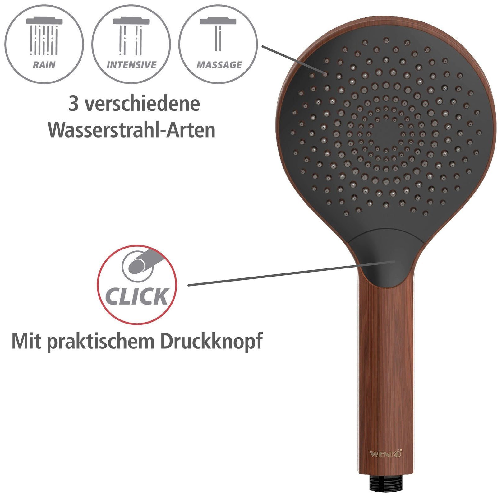 WENKO Handsproeier Watersaving Hout, Ø 12 cm (1-delig)