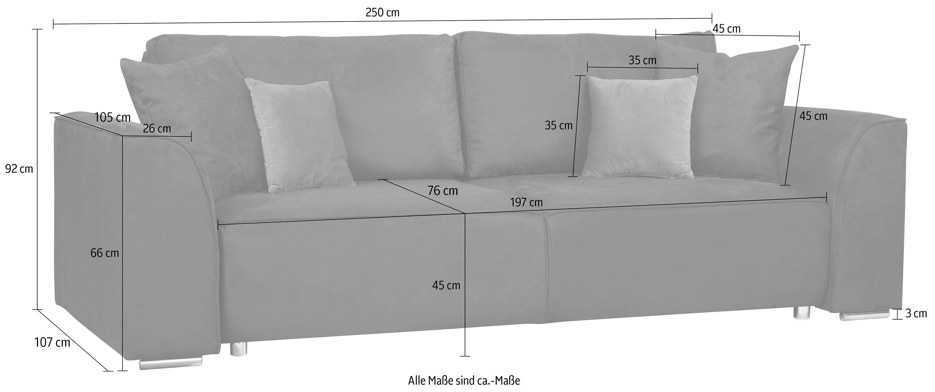 INOSIGN 3-zitsbank BEATRICE optionele slaapbank met bedlade, B/D/H 250/107/92 cm