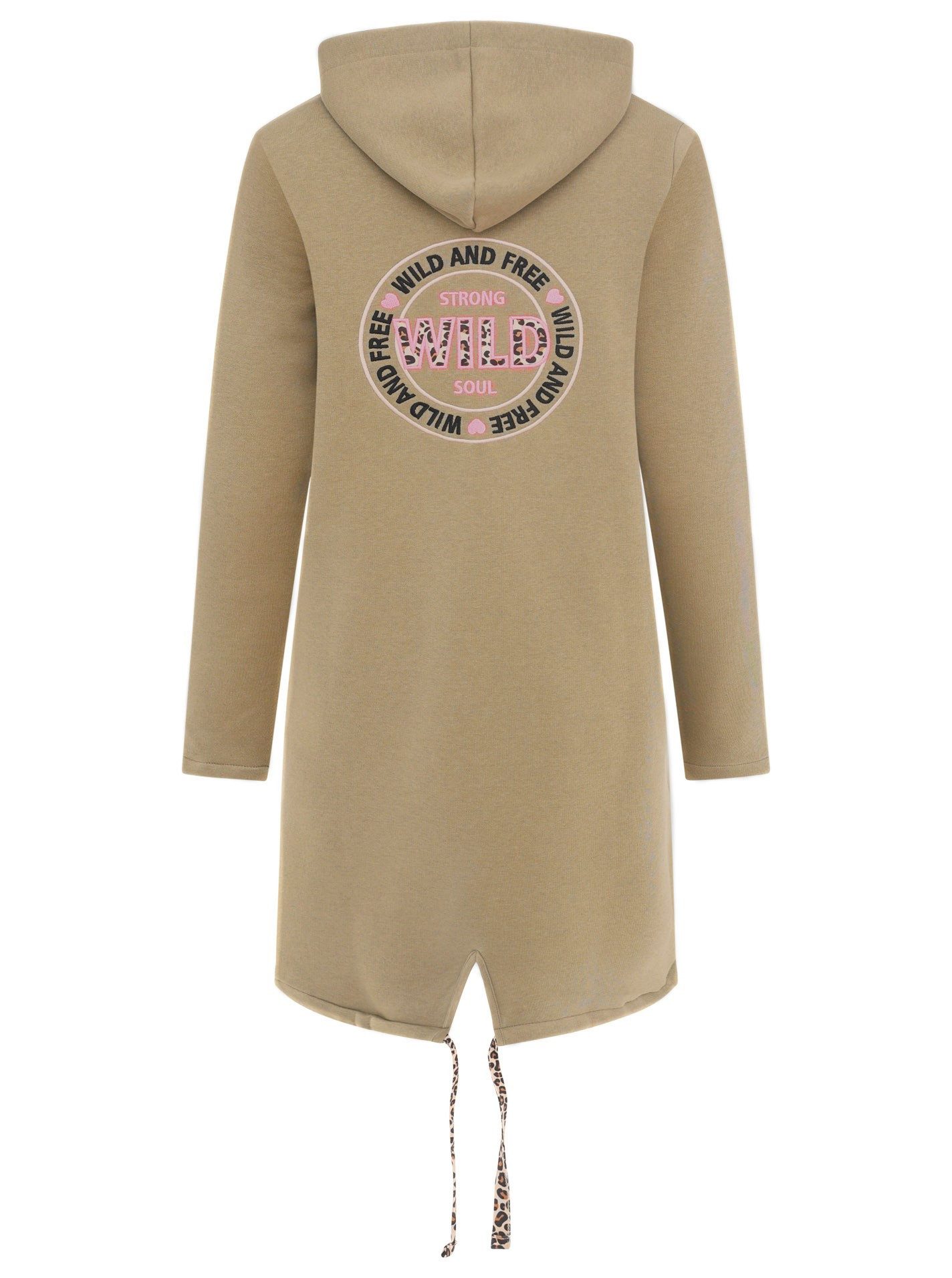 Zwillingsherz Jersey jas Wild and Free met opvallend voor- en achtermotief en leo-details