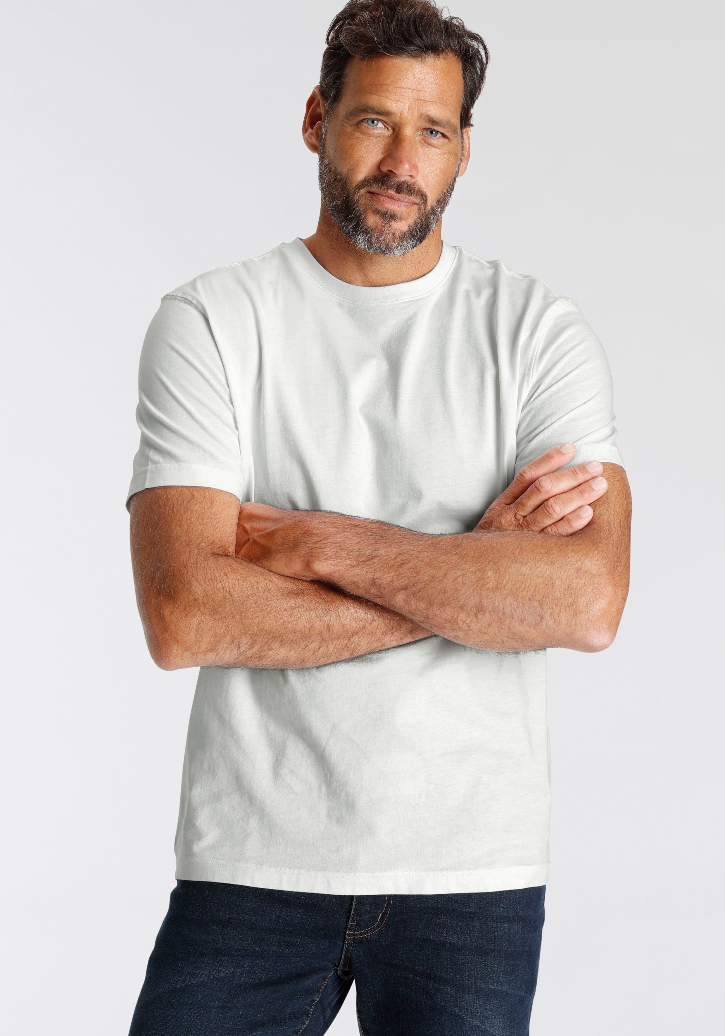 Man's World T-shirt Nieuwe kleuren! Korte mouw, effen kleur, ronde hals, van katoen(3-delig, Set van 3)