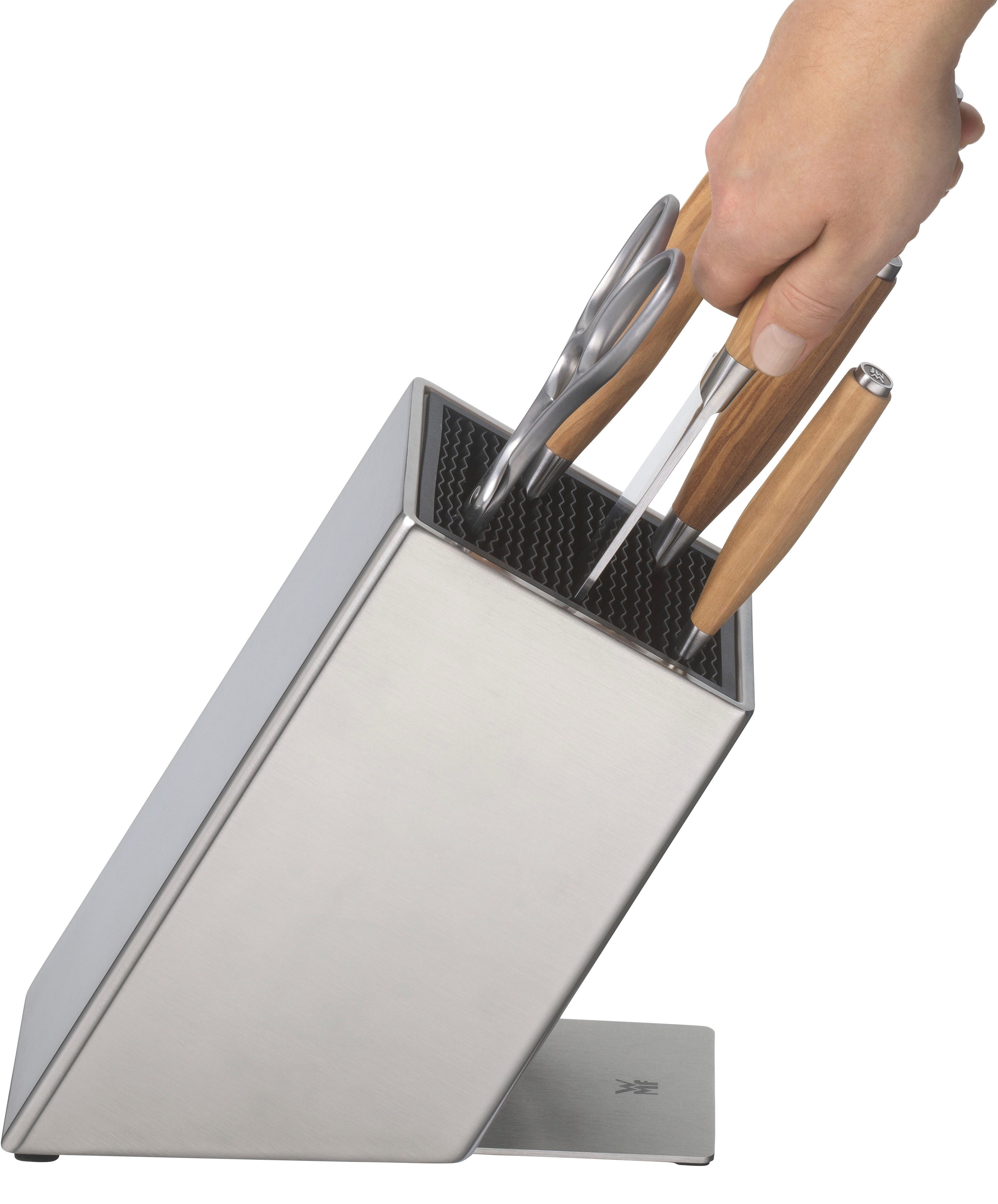 WMF Messenblok Grand Wood 6-delig, olijfhouten handvaten, speciaal snijstaal, perfect uitgebalanceerd (set, 6-delig)