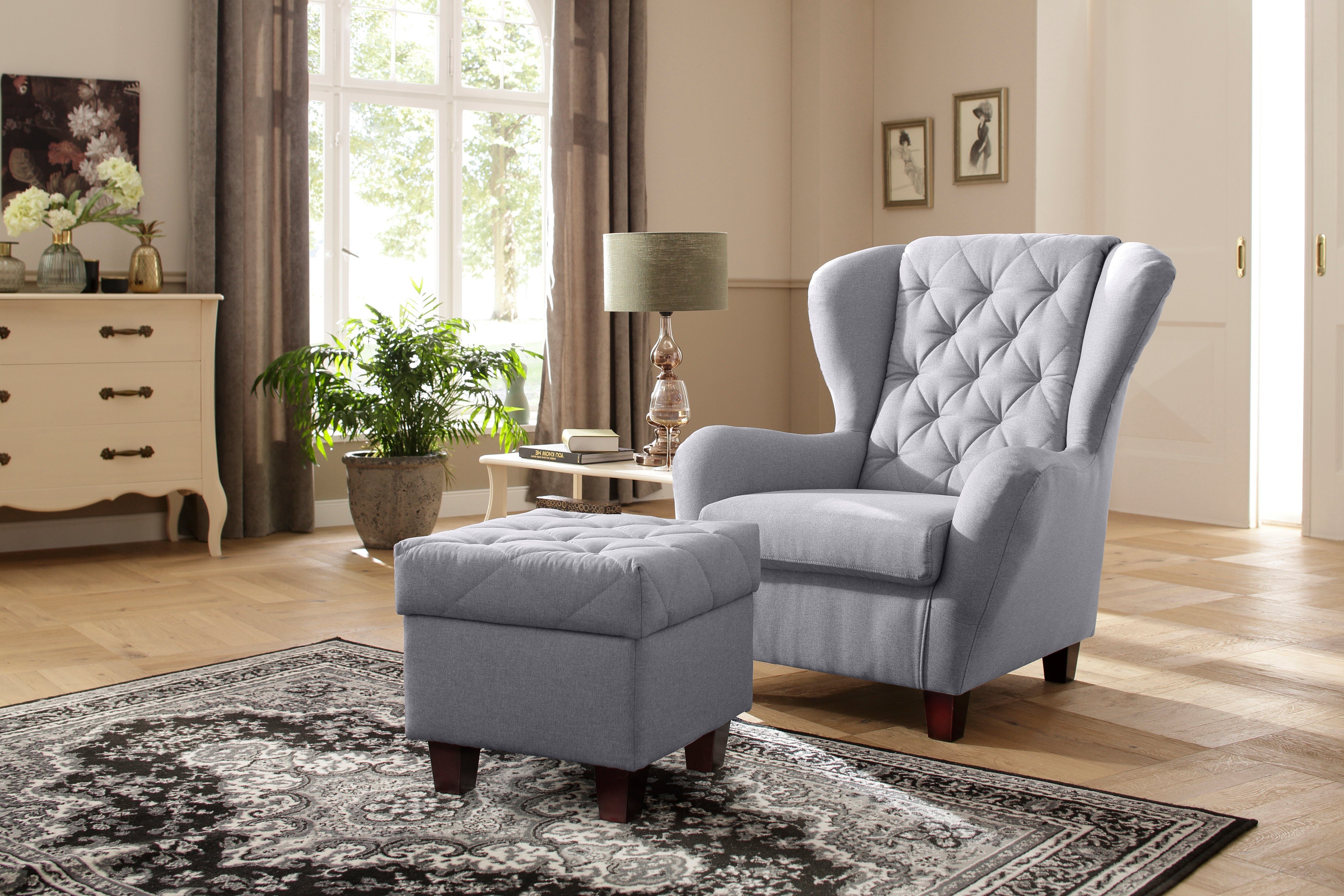 Home affaire Oorfauteuil ALEXANDRA incl. hocker, met stiksels, in vele kleuren (2-delig - 2 stuks)