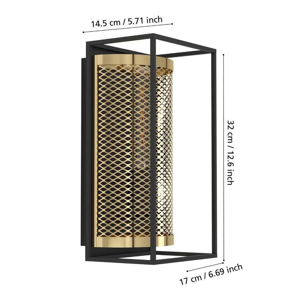 EGLO Wandlamp NOHALES Wandlamp voor binnen, ganglamp industrieel, metaal, zwart, messing (1 stuk)