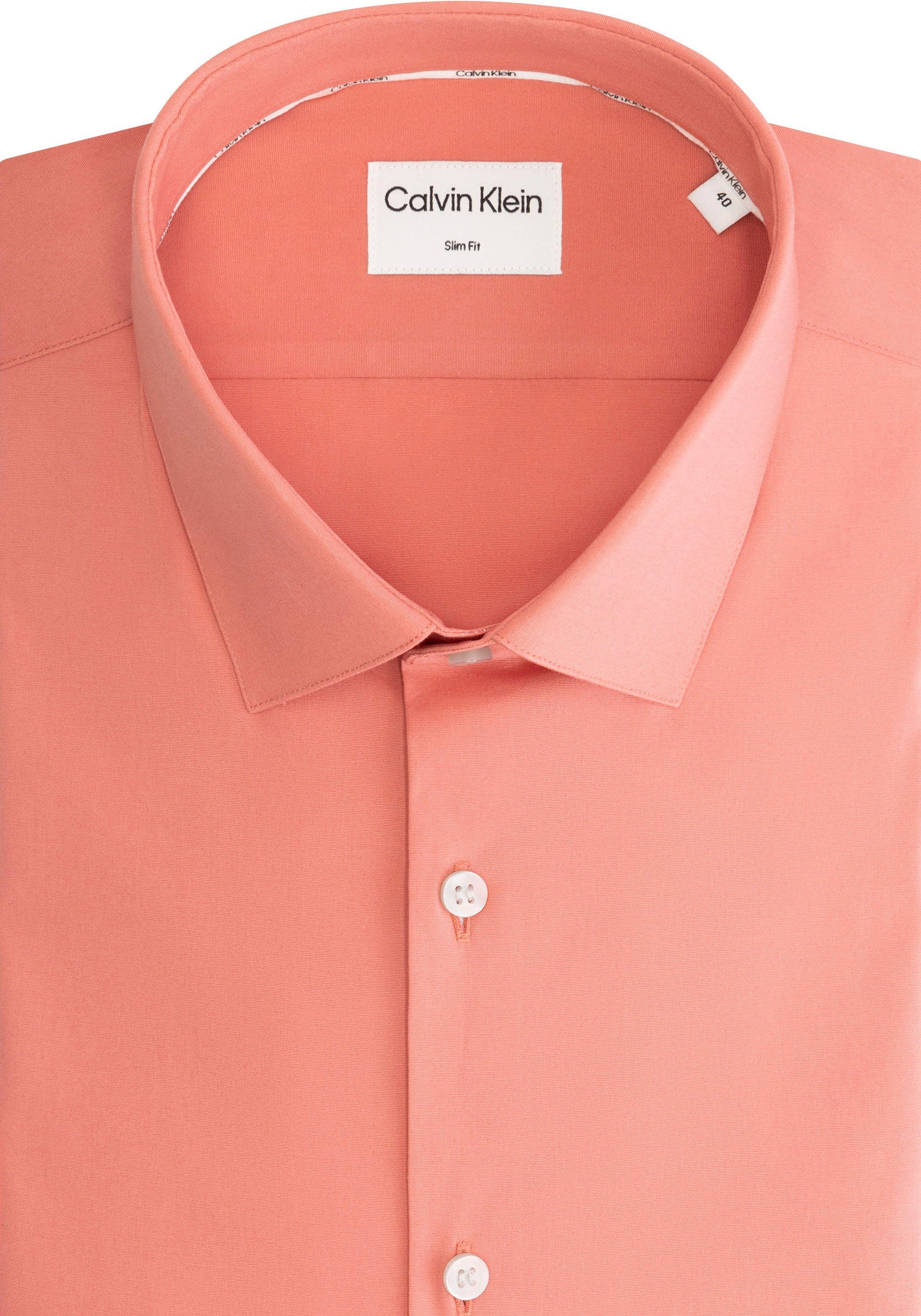 Calvin Klein Businessoverhemd POPLIN STRETCH SLIM SHIRT met kent-kraag logoprint op borsthoogte