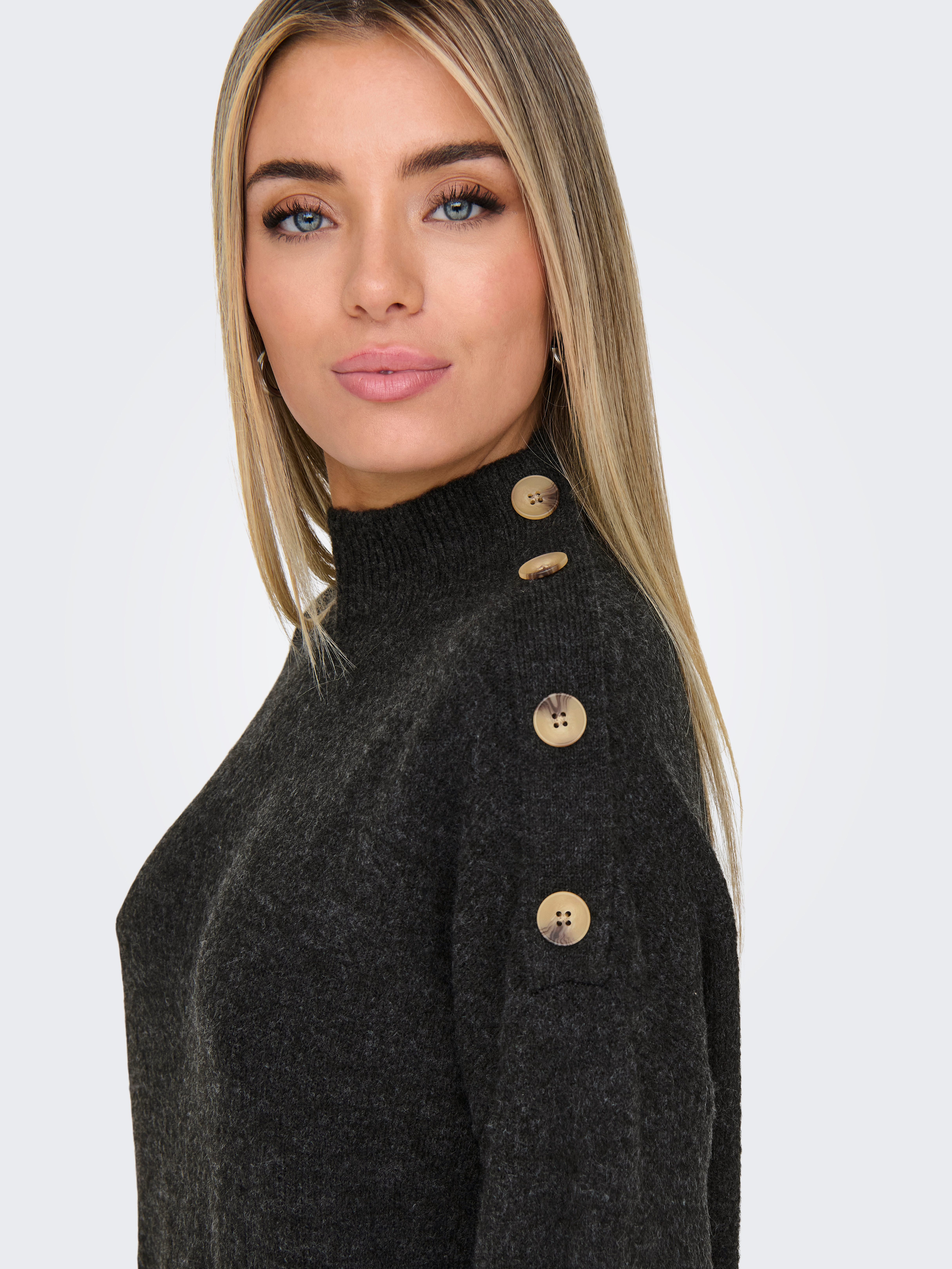 Only Gebreide jurk ONLALEXA LS HIGH BUTTON DRESS EX KNT
