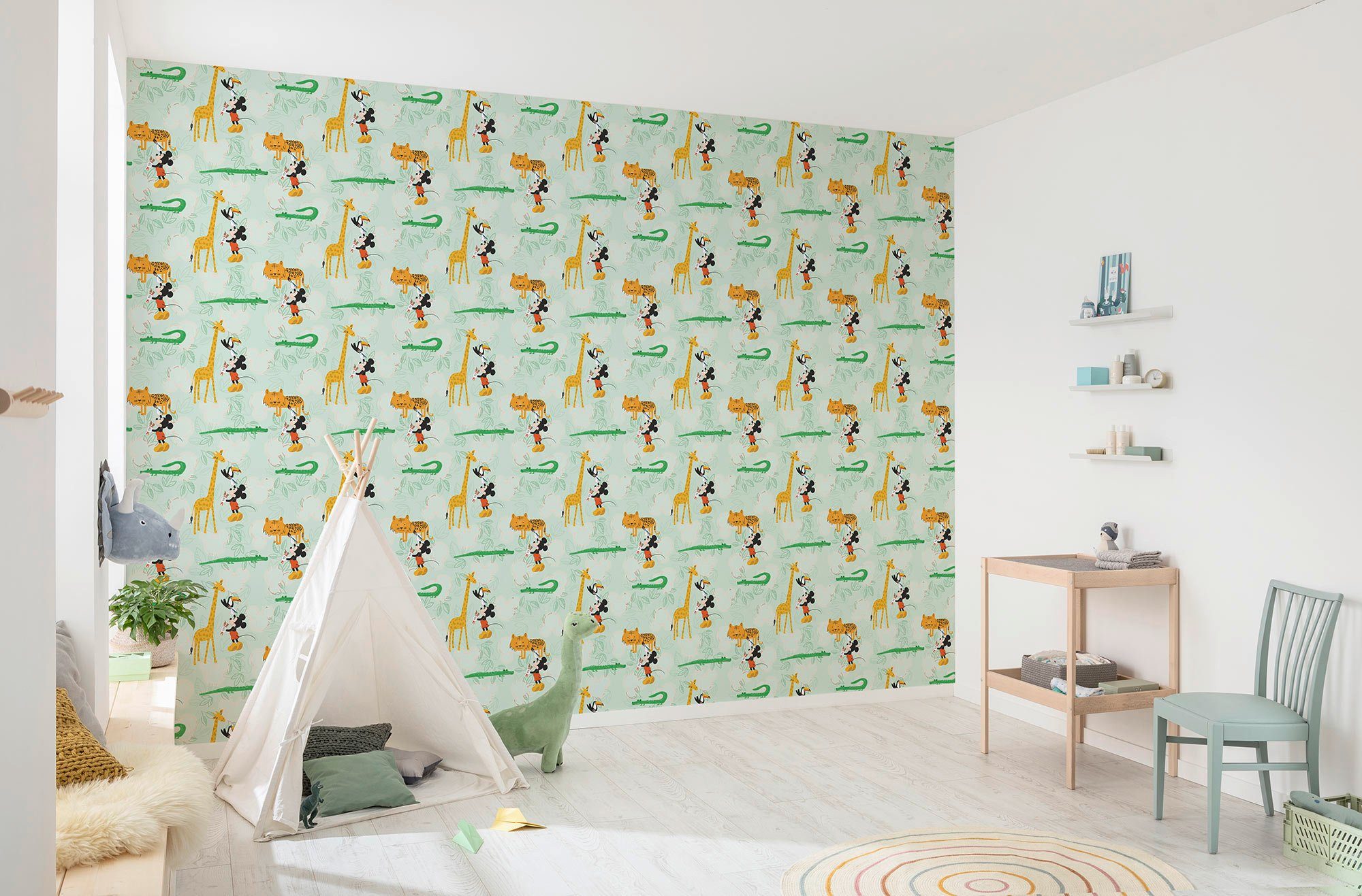 Komar Fotobehang Rapport behang - Mickey Doodle Zoo - Afmeting 53 x 1005 cm (1 stuk)