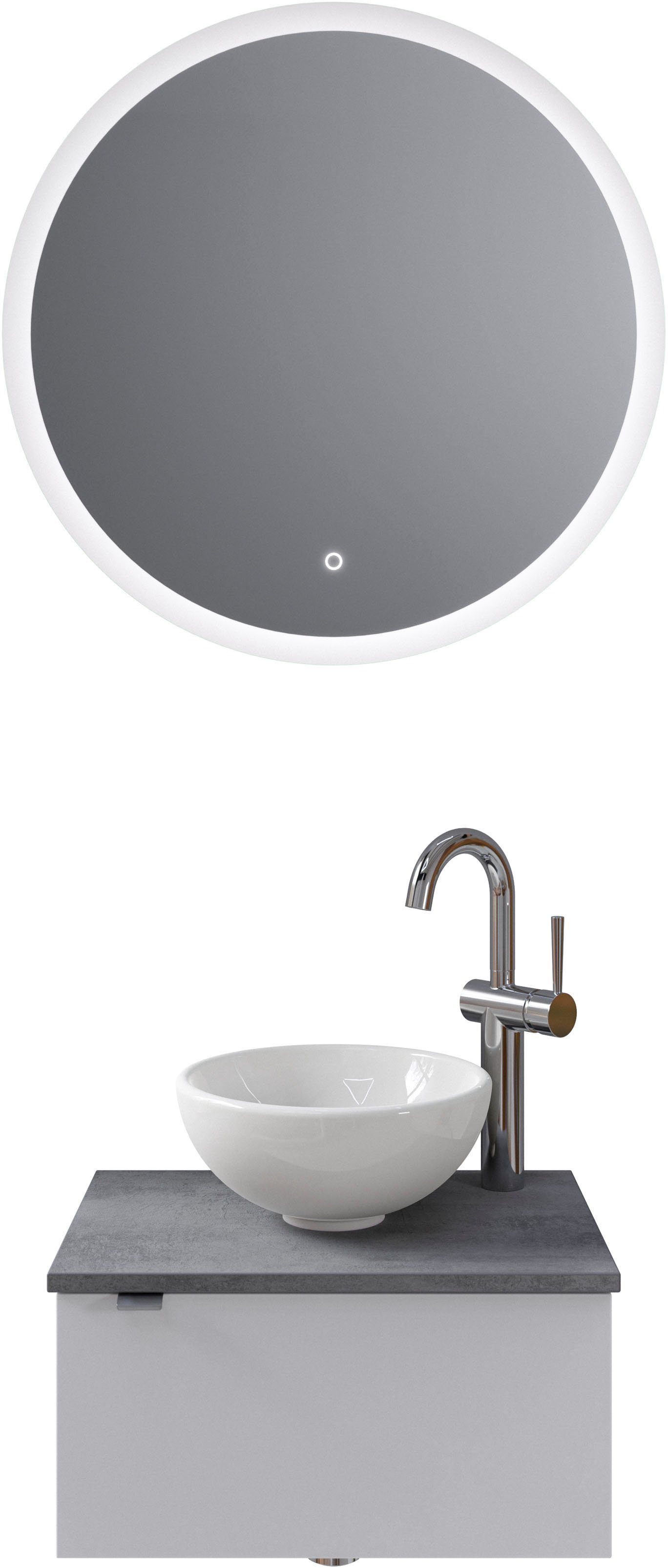 Saphir Badkamerserie Serie 6915 Gastenbadkamer, met led-spiegel en 1 deur (4-delig) badmeubelsets wit