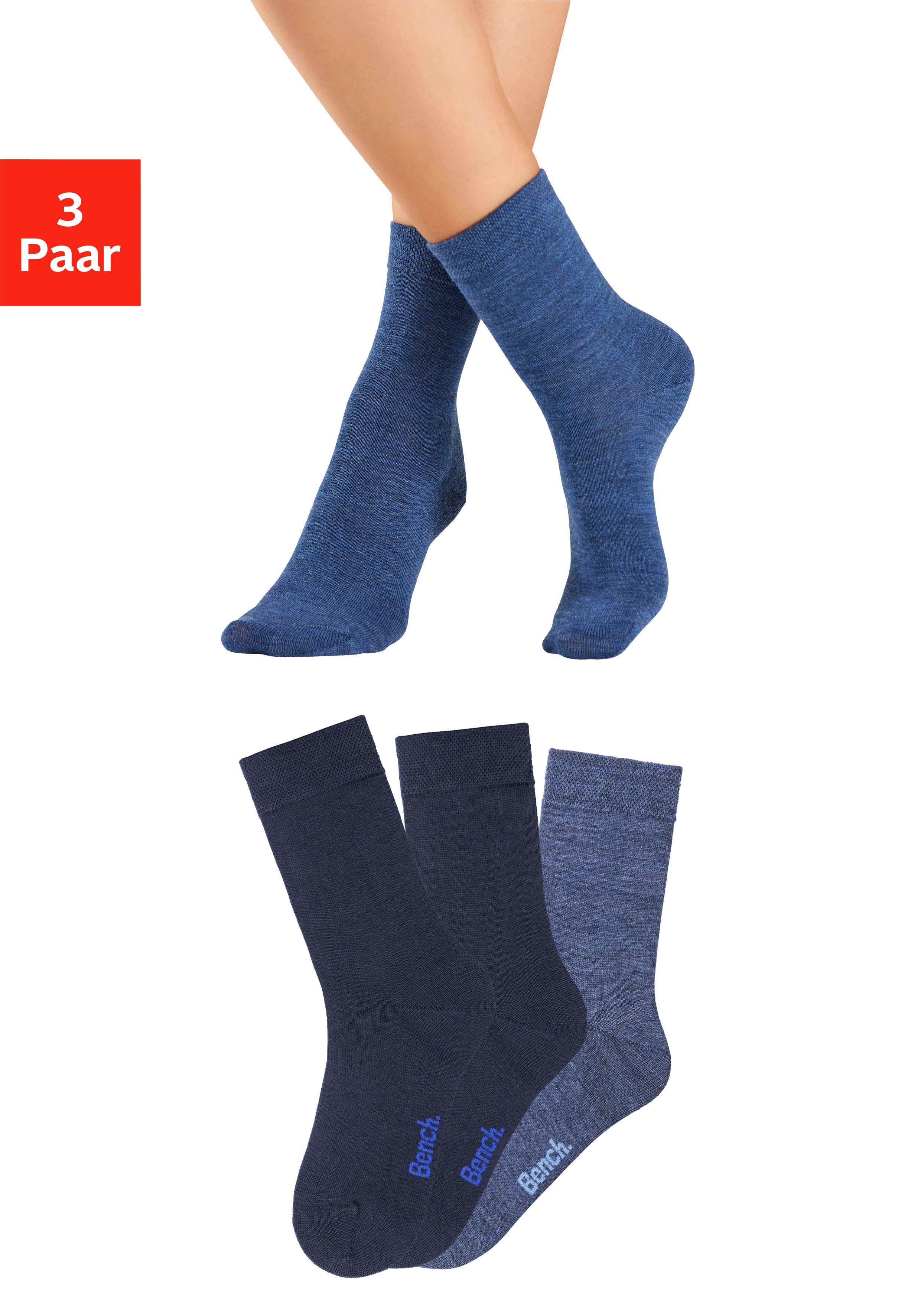 Bench. Sokken Damessokken van zacht materiaal met verwarmende wol (set, 3 paar) dames sokken maat 39-42 blauw