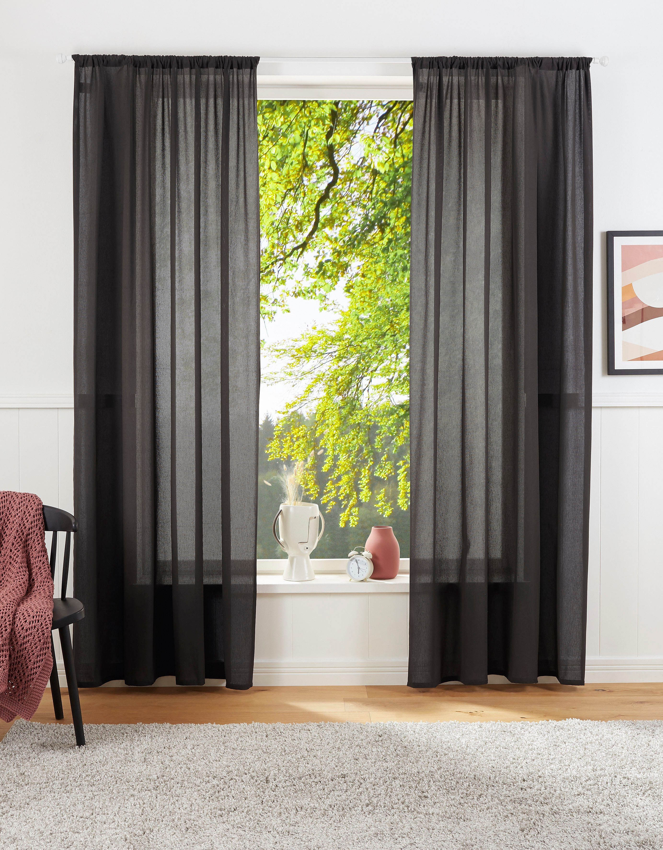LeGer Home by Lena Gercke Gordijn Lanea Linnenlook, 1 sjaal, verschillende maten (1 stuk) kant & klaar gordijnen maat 135 cm x 225 cm grijs