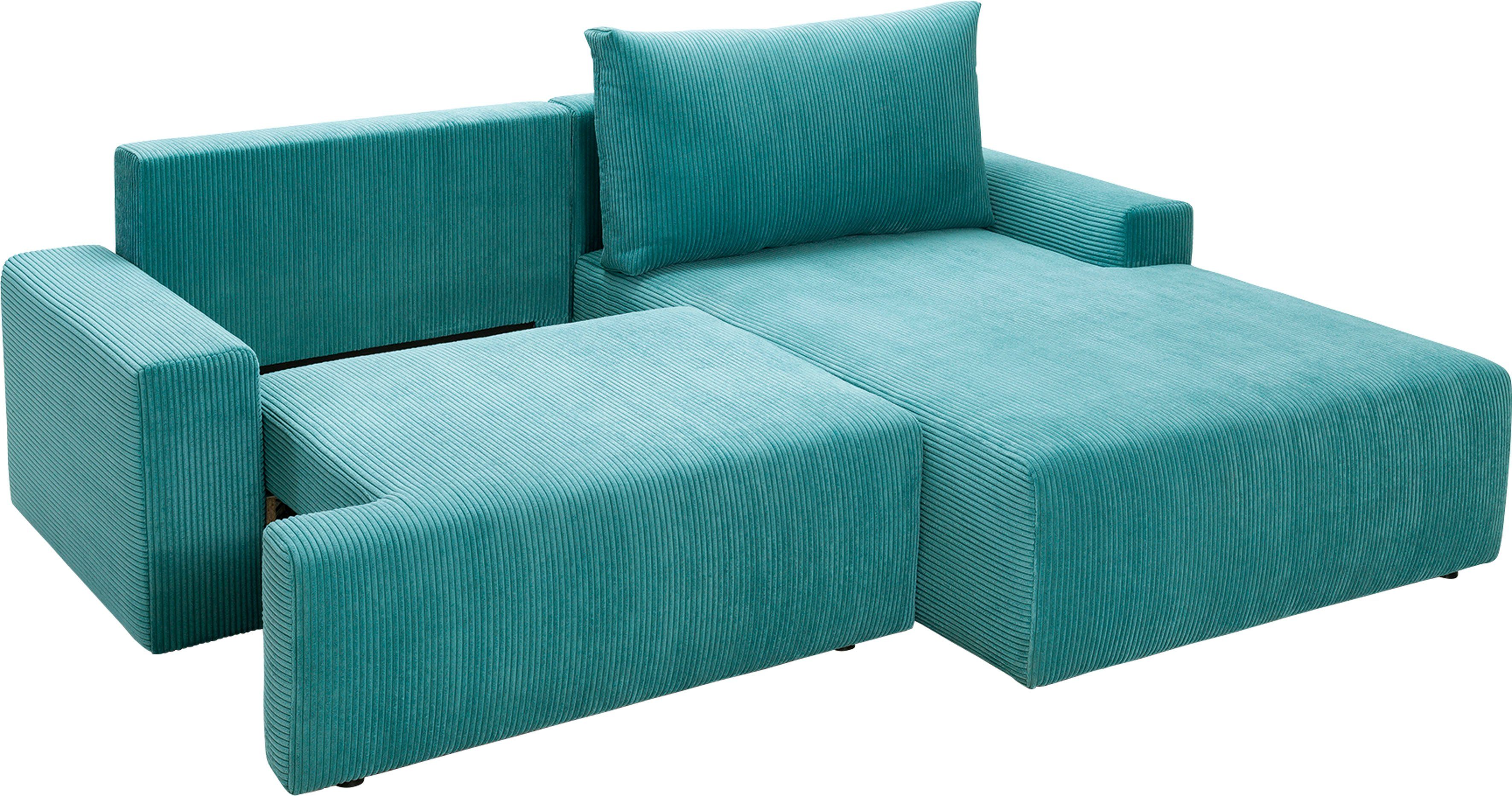 exxpo - sofa fashion Hoekbank Orinoko, actueel design en hoog zitcomfort, L-vorm inclusief bedfunctie en bedlade, mooie kleuren in trendy cord